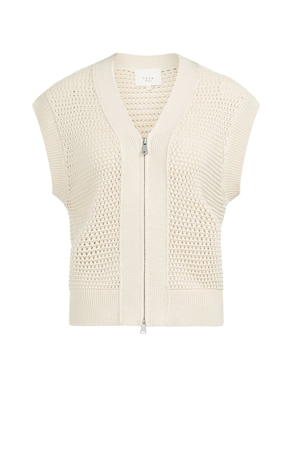 Ärmellose Strickjacke aus Netzstrick mit Reißverschluss