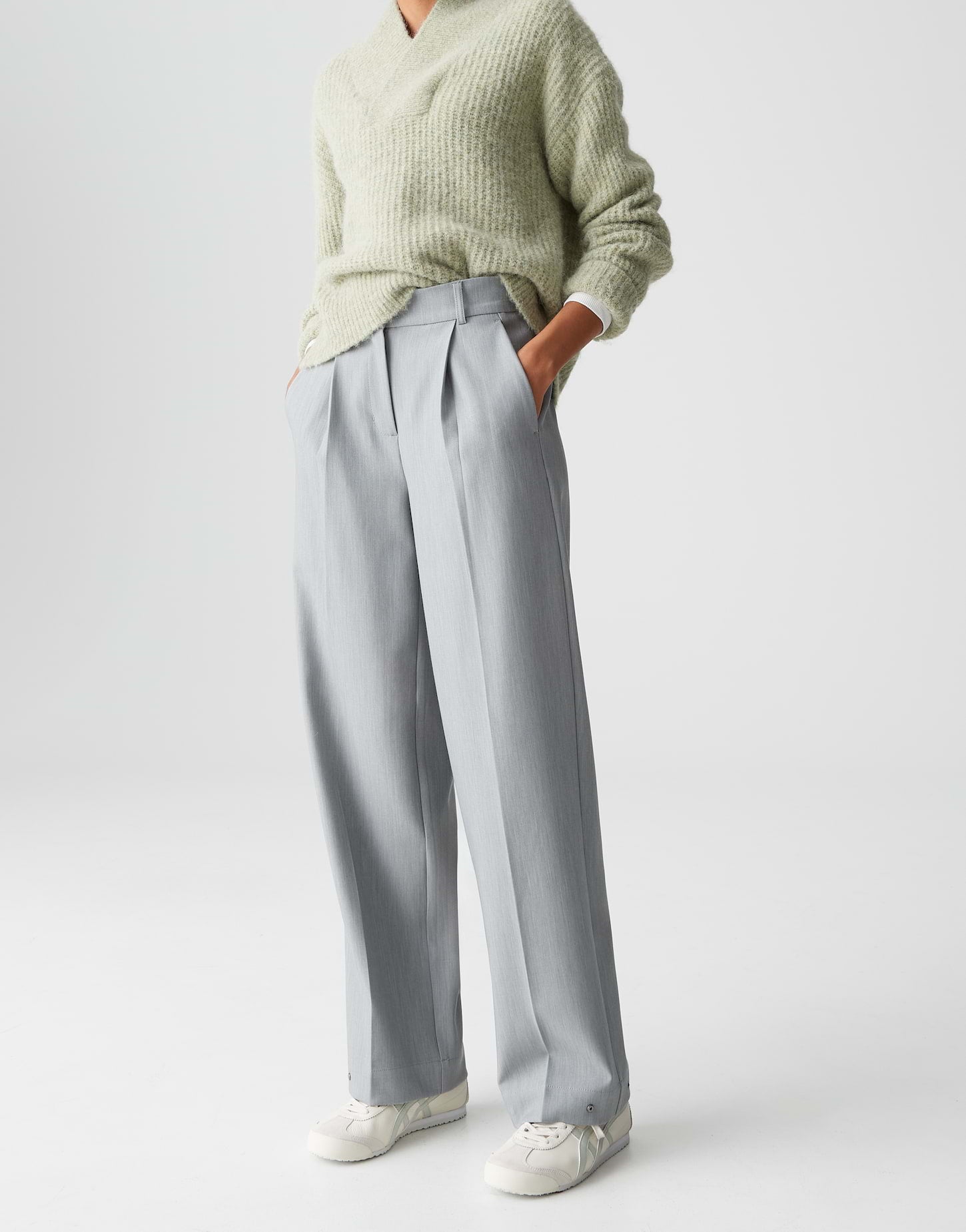 Opus Damen Hosen Hazy Fog Melang