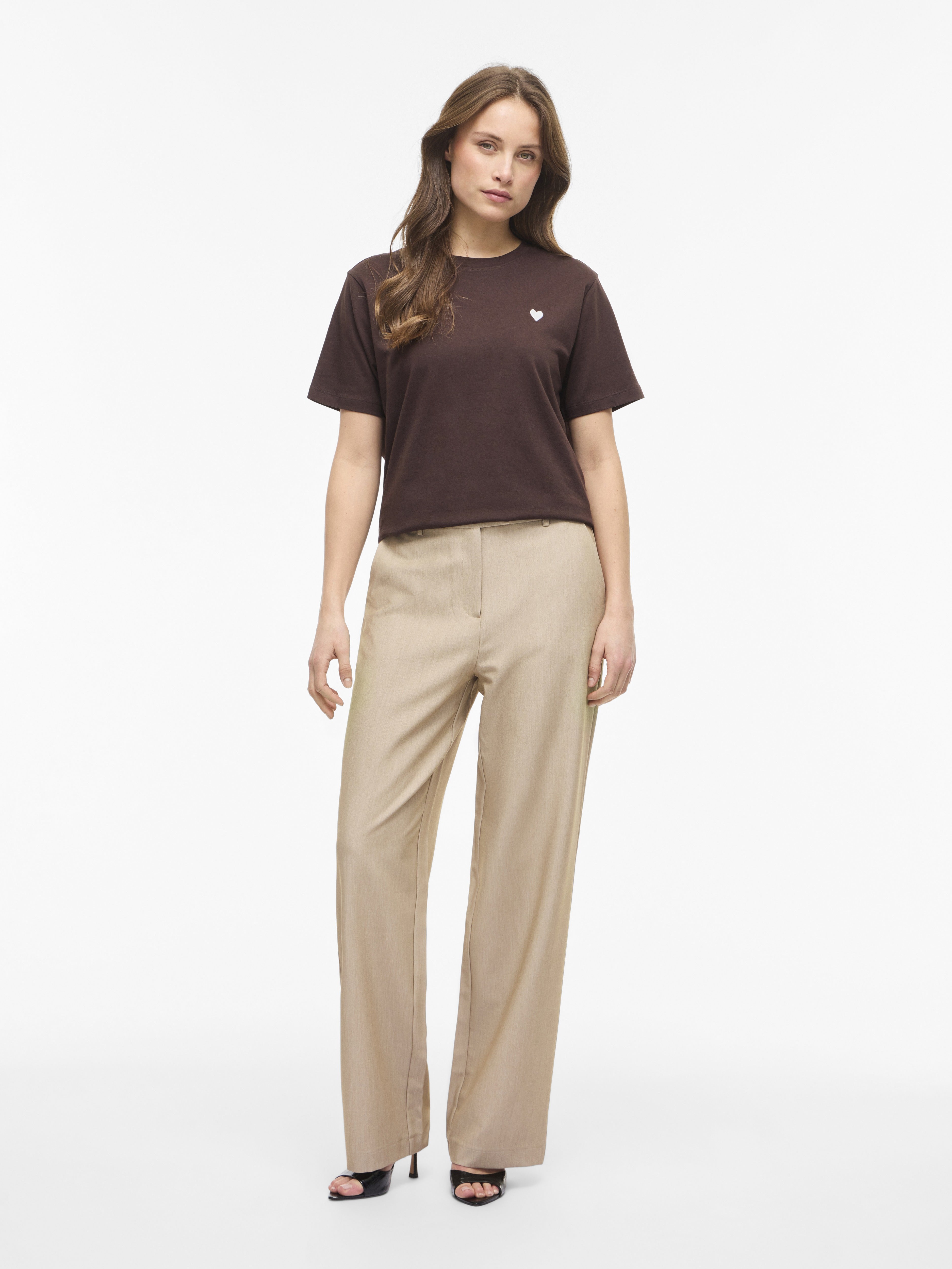 Vila Damen T-Shirts Coffee Bean/Sno