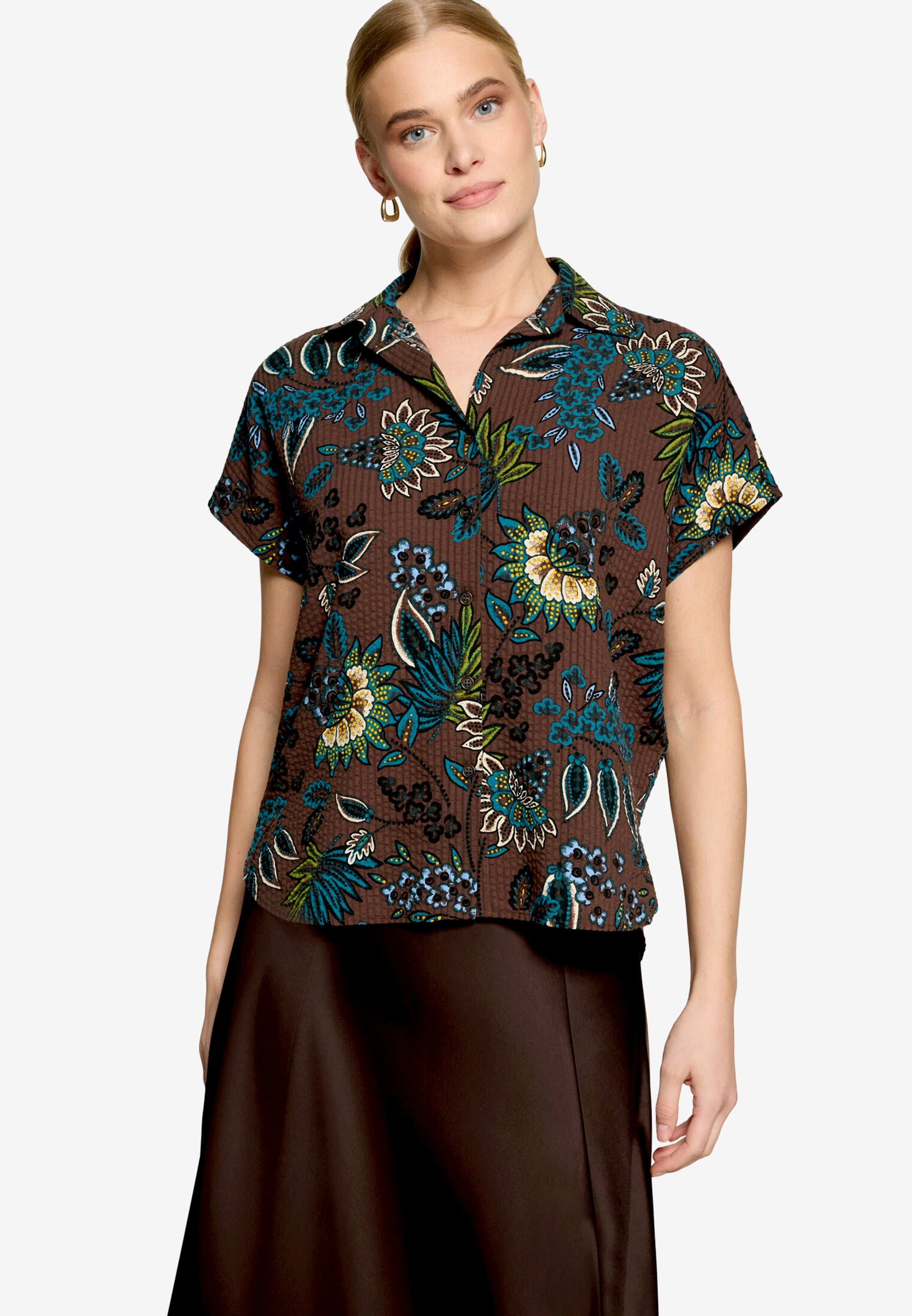 Zero Damen Blusen kurz Brown/Petrol