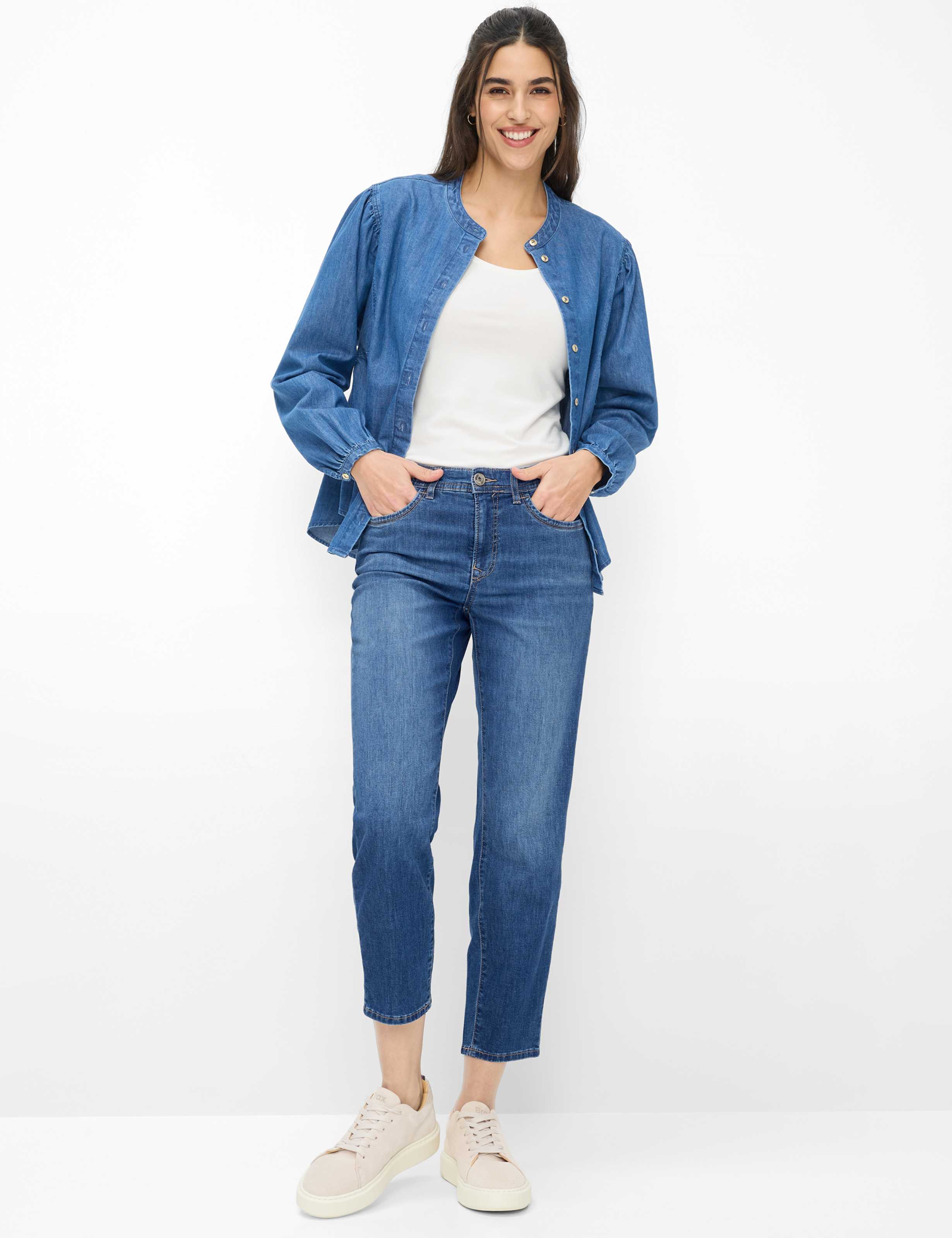 Brax Damen Jeans Used Stone Blue