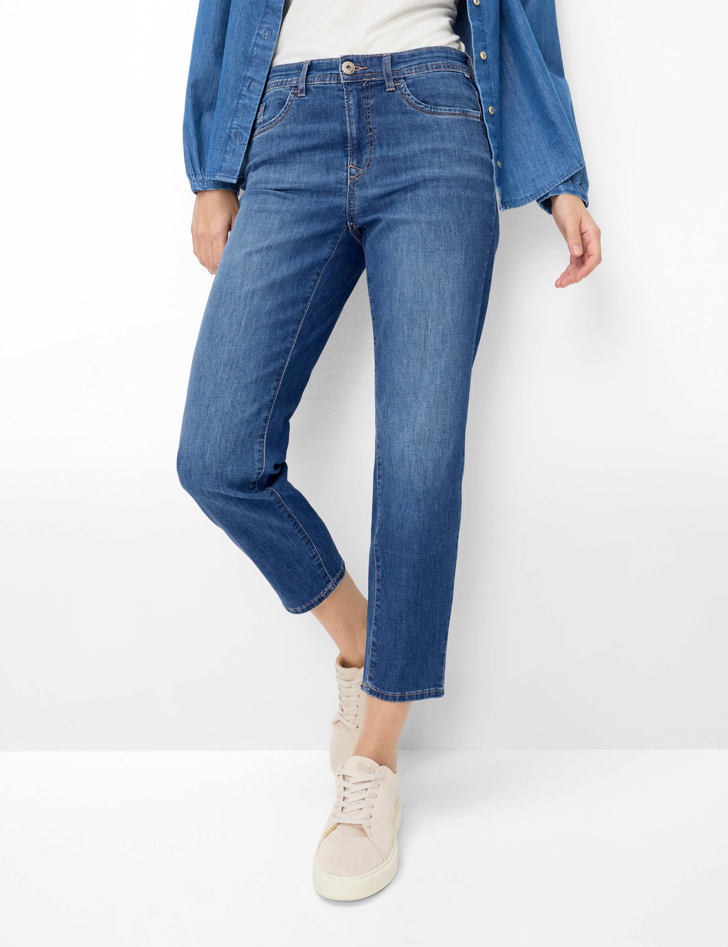 Brax Damen Jeans Used Stone Blue