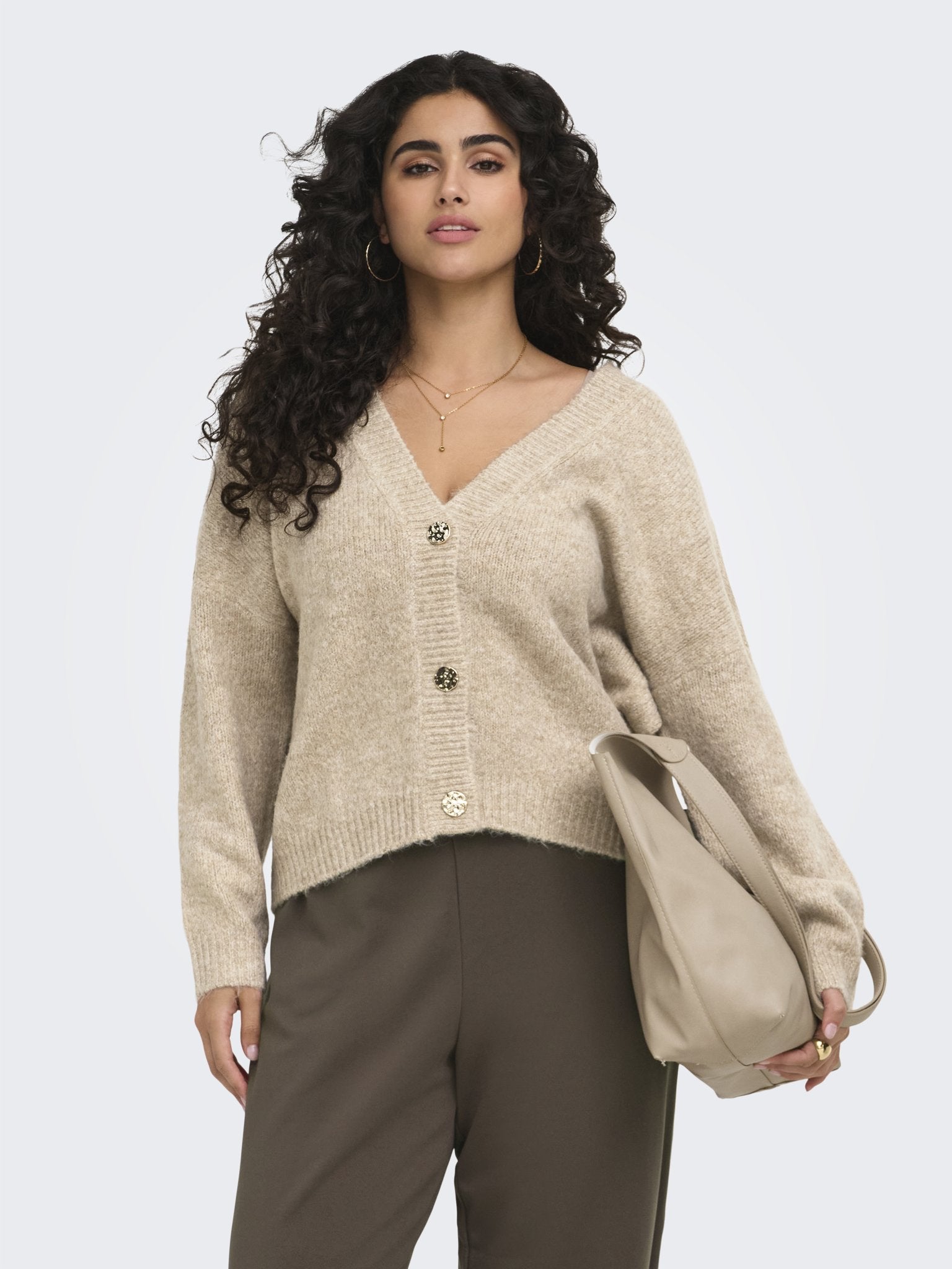 Only Caramkoma Damen Strickjacken Woodsmoke/W.Mel
