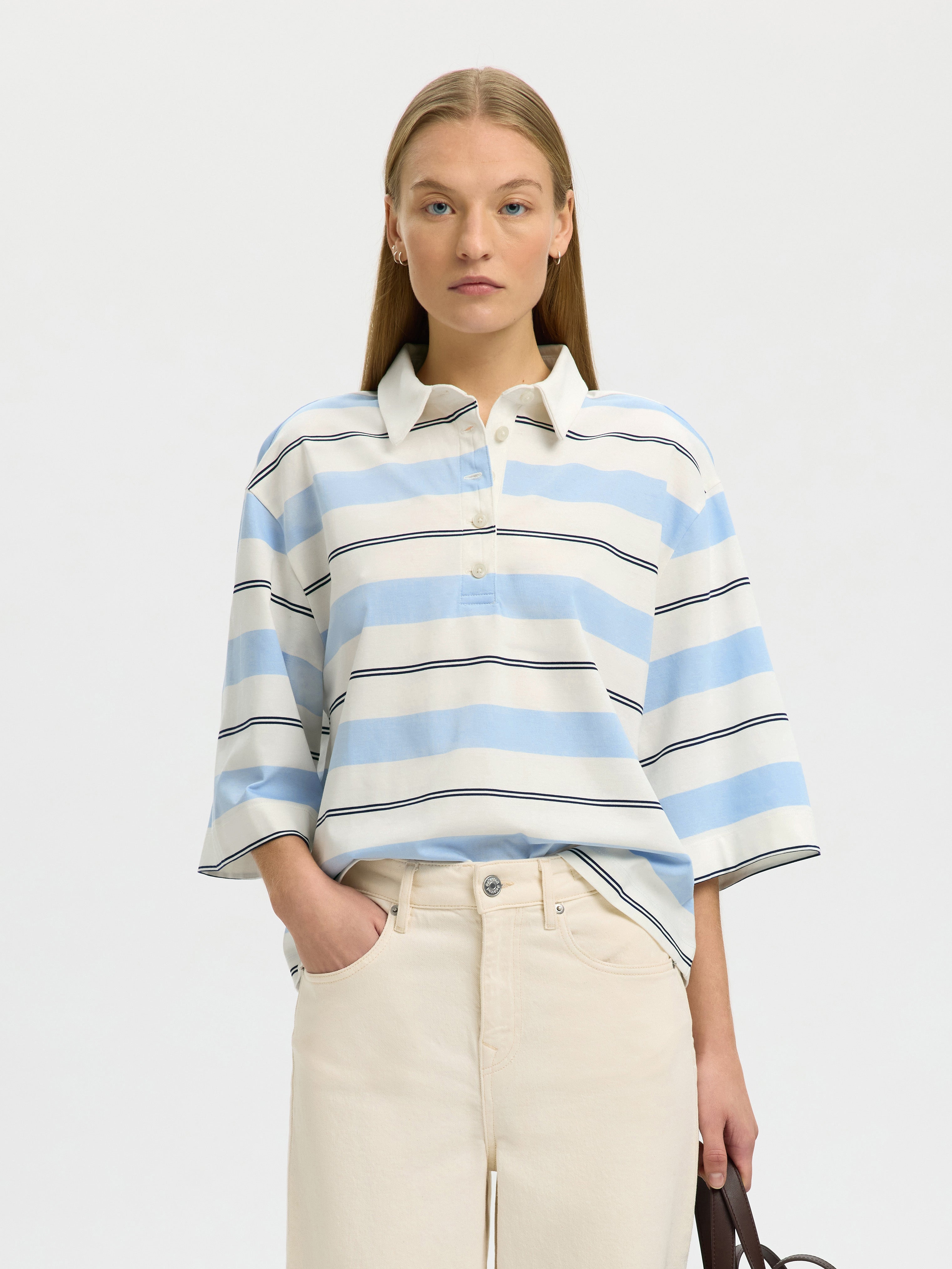 Selected Femme Damen T-Shirts Egret/Ocean Cav