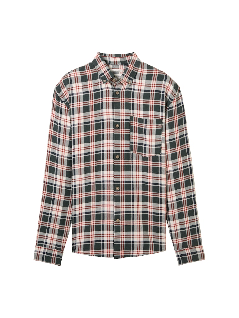 Tom Tailor denim Herren Hemden lang Dark Green Whit