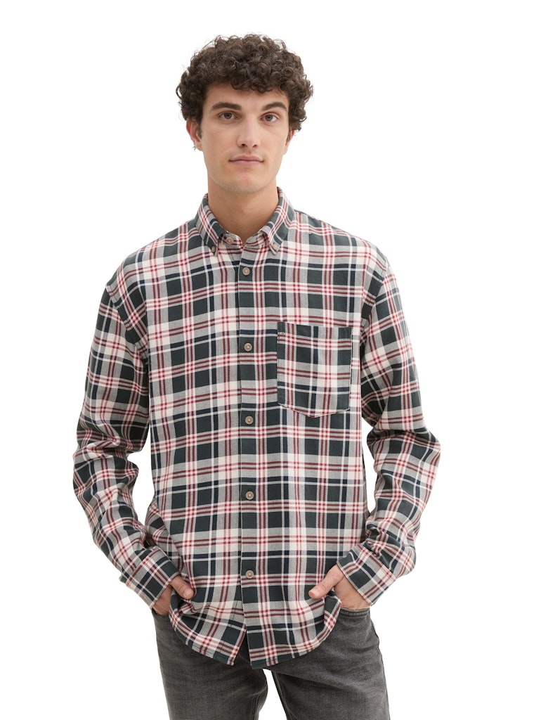 Tom Tailor denim Herren Hemden lang Dark Green Whit