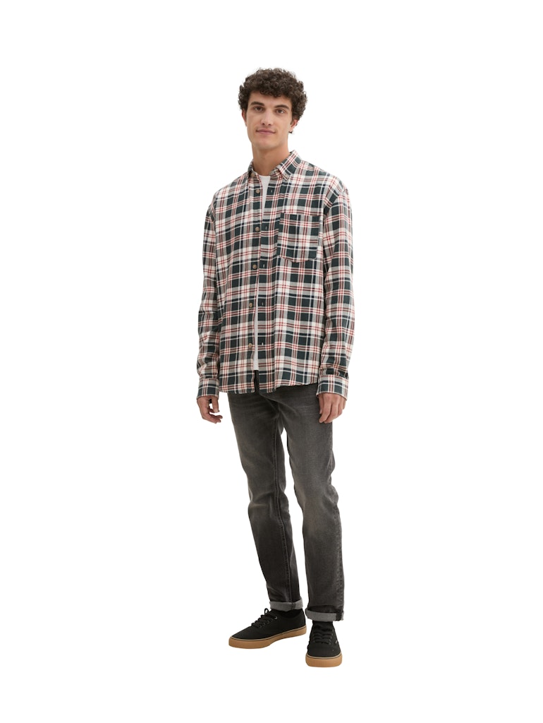 Tom Tailor denim Herren Hemden lang Dark Green Whit