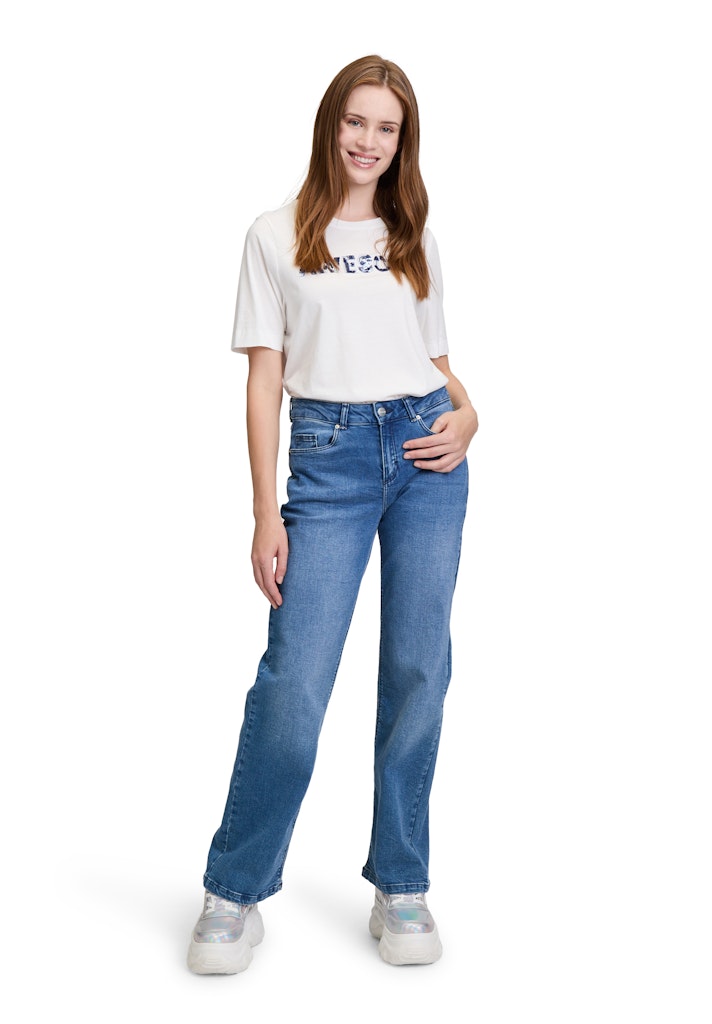 Cartoon Damen T-Shirts Patch Cream/Blu