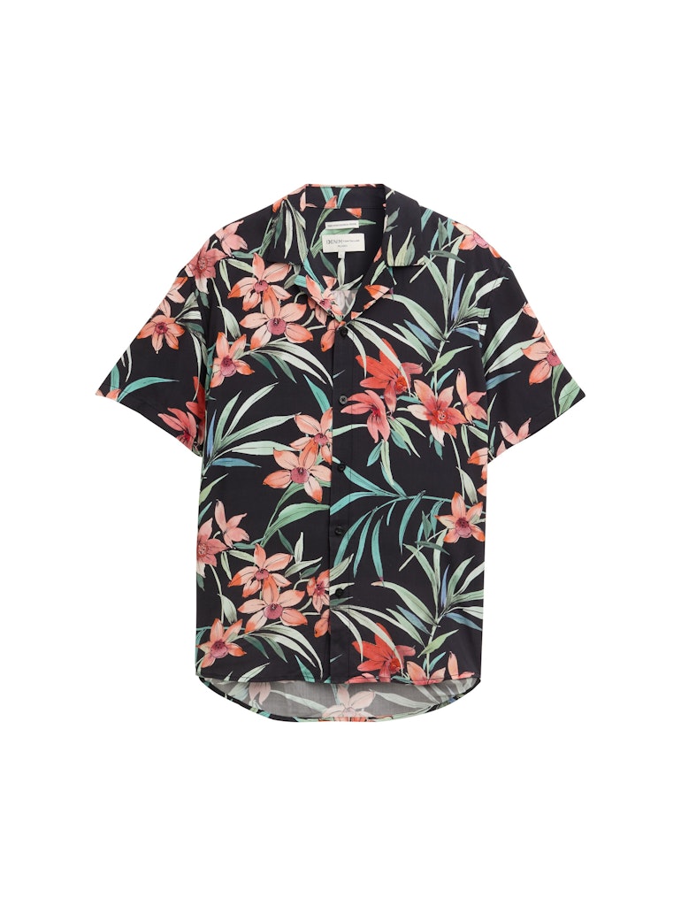 Tom Tailor denim Herren Hemden kurz Black Big Flowe