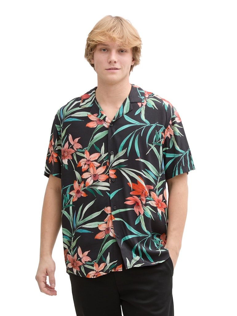 Tom Tailor denim Herren Hemden kurz Black Big Flowe
