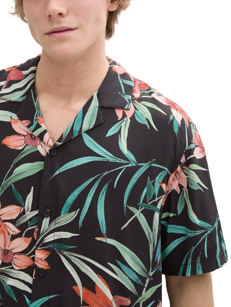 Tom Tailor denim Herren Hemden kurz Black Big Flowe