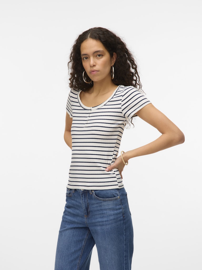 Vero Moda Damen T-Shirts Snow White/Navy