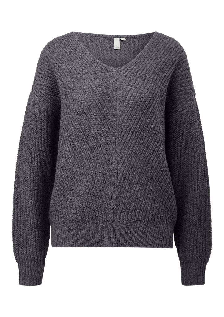 QS by Damen Pullover Grey/Black
