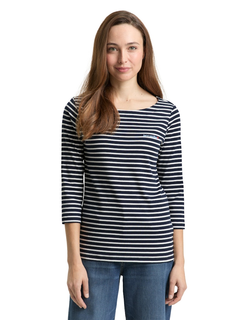 Tom Tailor Damen Tops Navy Blue Offwh