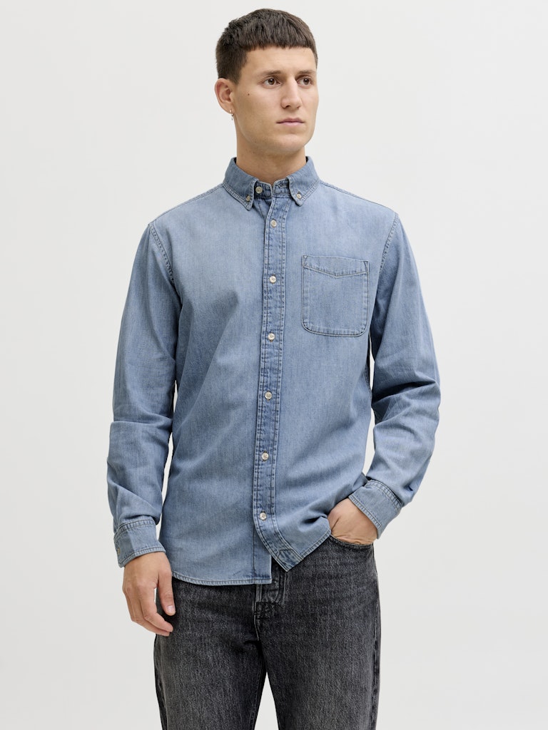 Jack & Jones Herren Hemden lang Blue Denim/Ligh