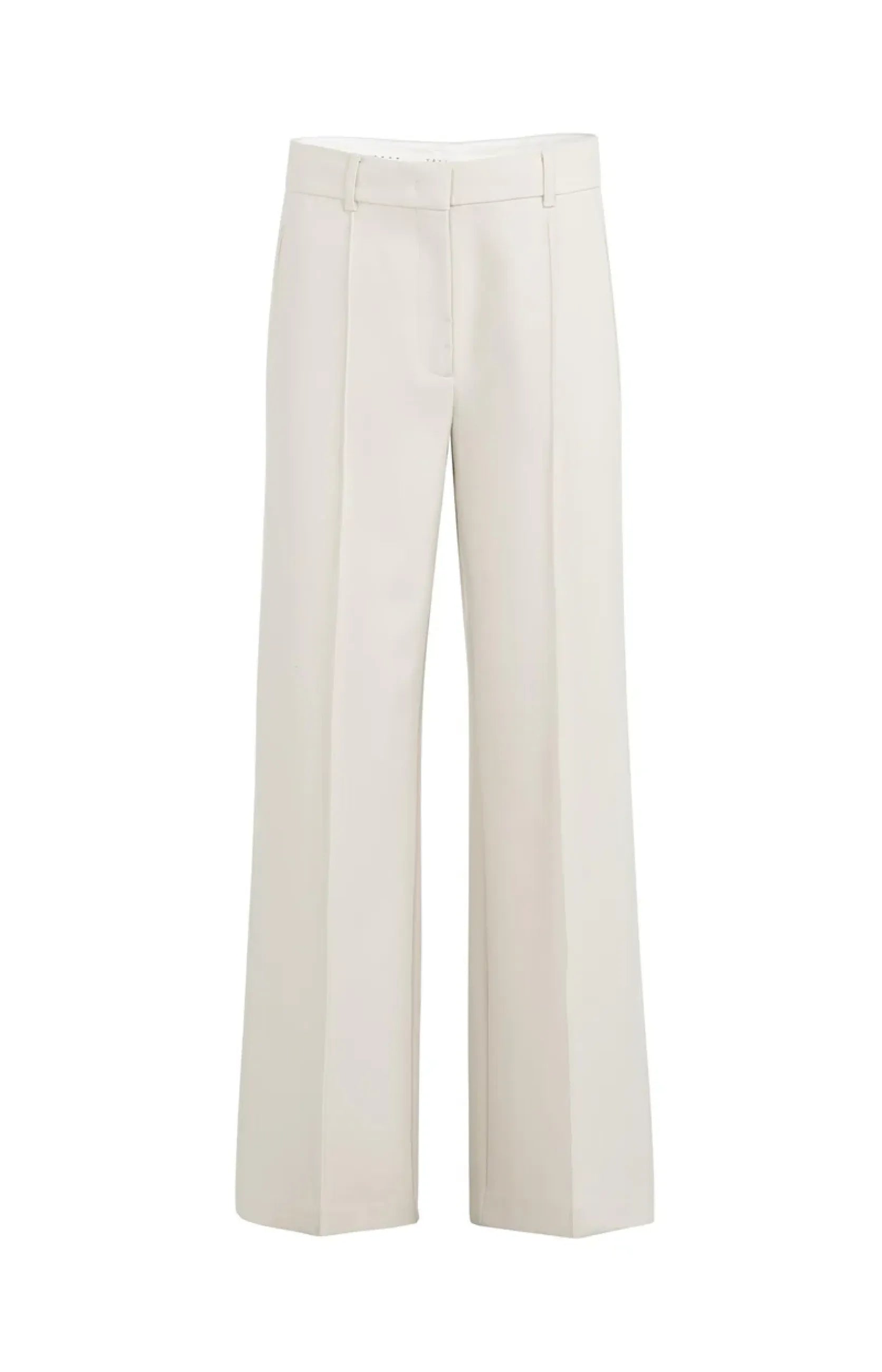 Gewebte Hose mit weitem Bein und Nahtdetails - Beige