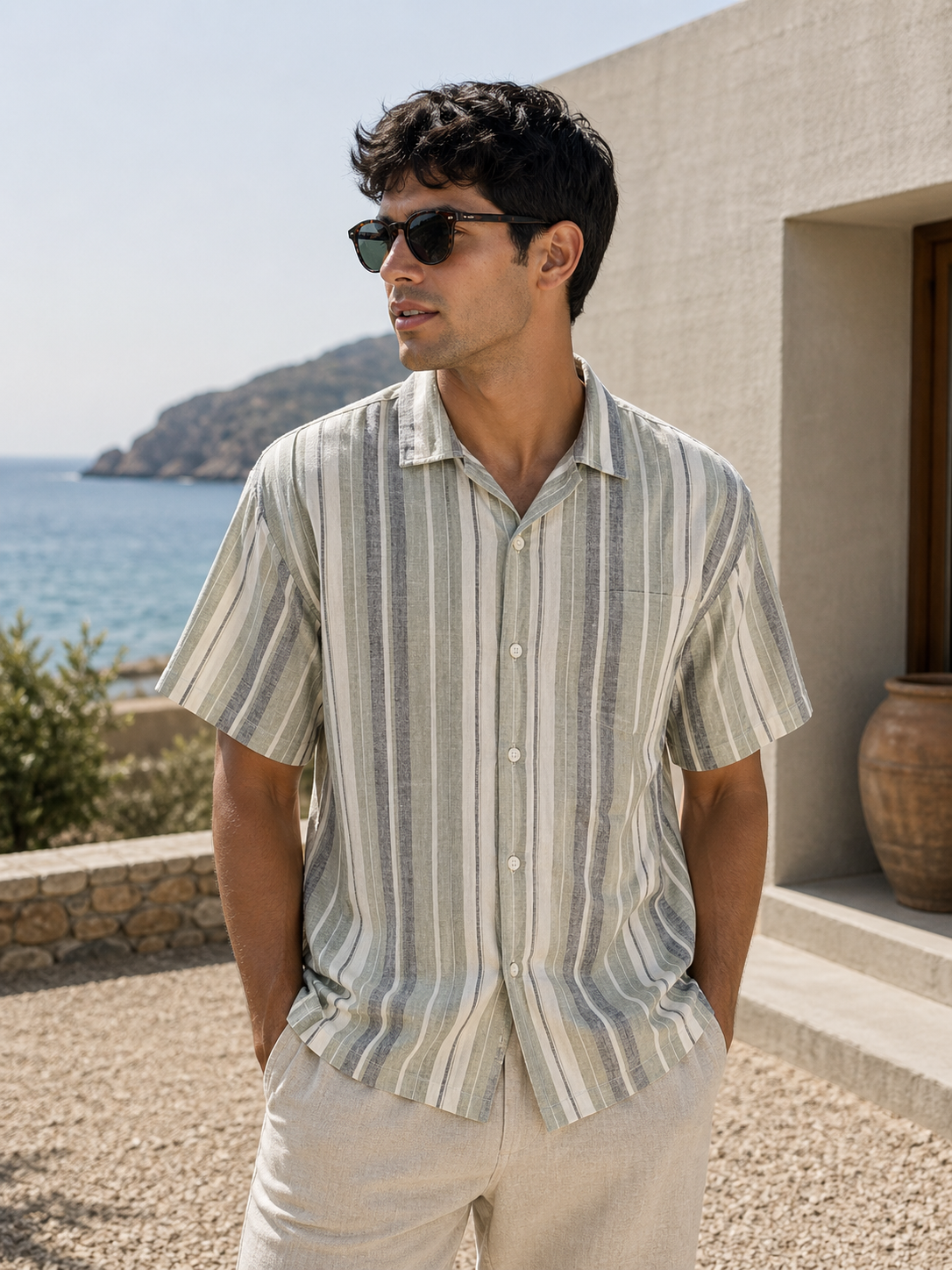 Tom Tailor denim Herren Hemden kurz Green Sea Spray