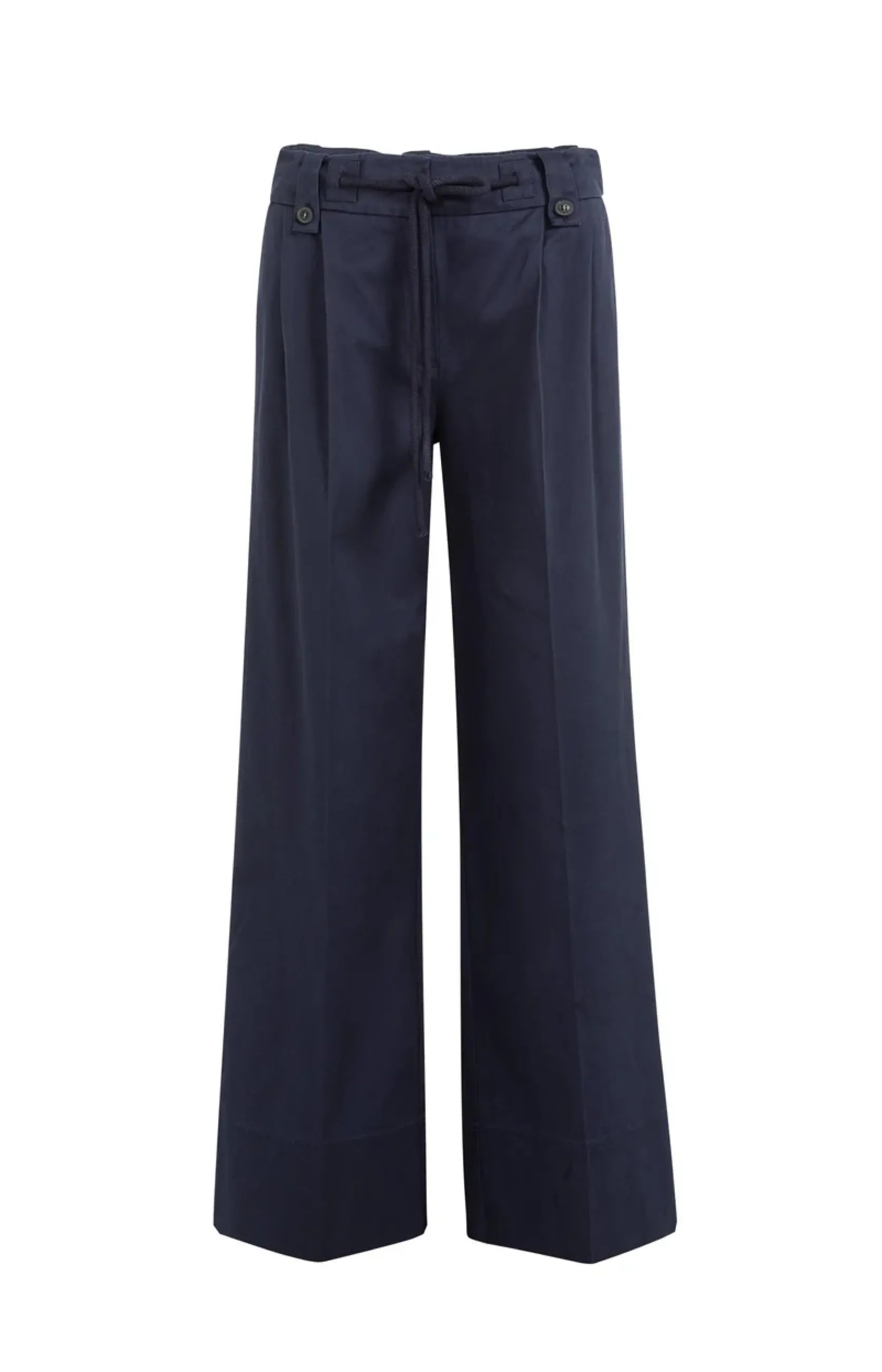 Hose mit Bundfalten, weitem Bein und Kordelzug in der Taille - Blau