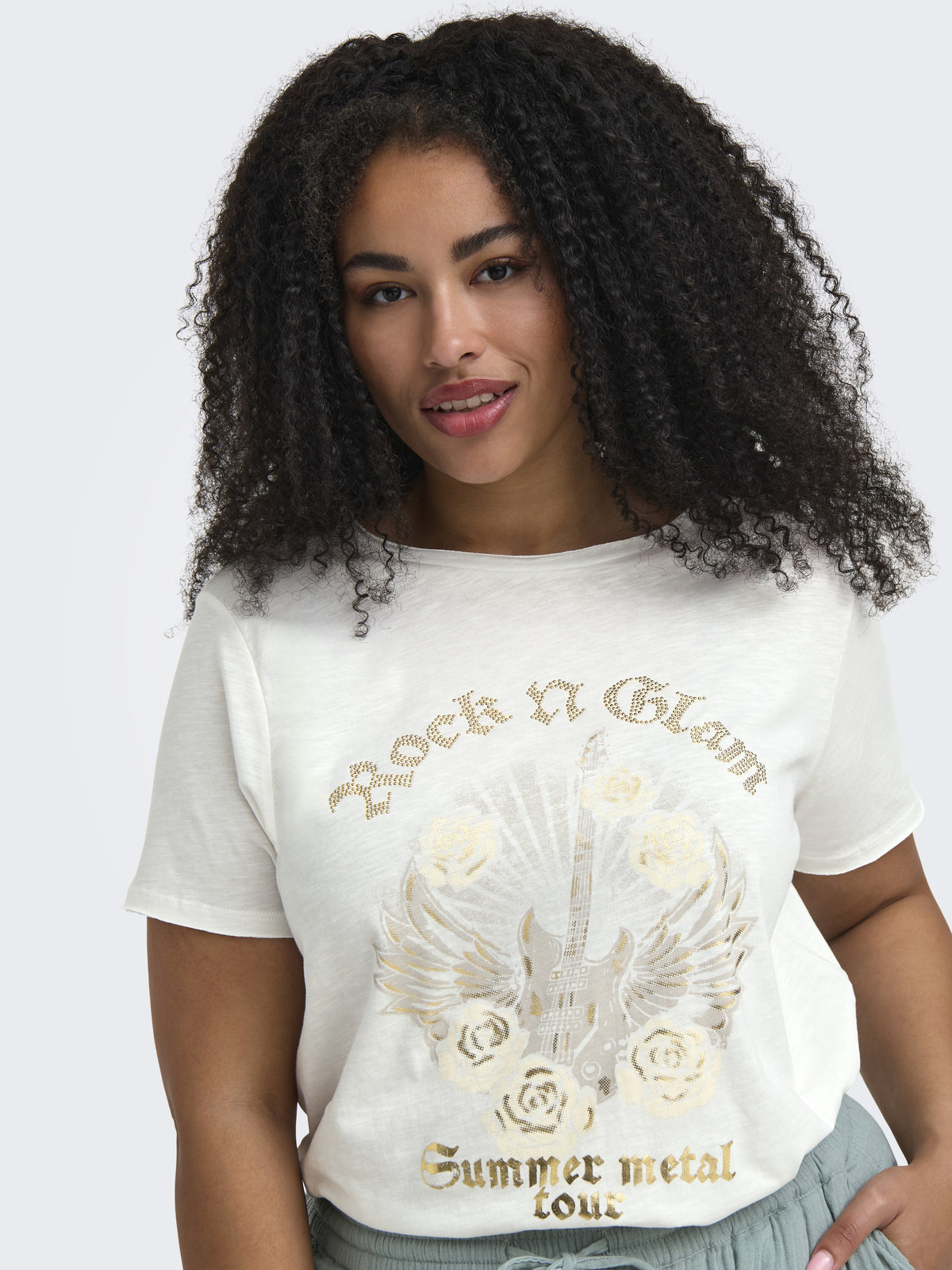 Only Carmakoma Damen T-Shirts Cloud Dancer/Ro