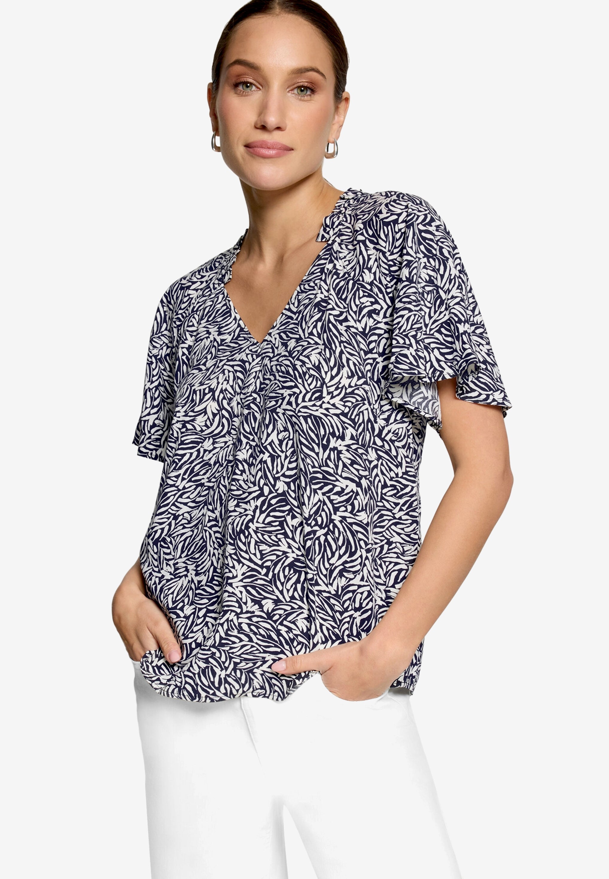 Zero Damen Blusen kurz Dark Blue/Cream