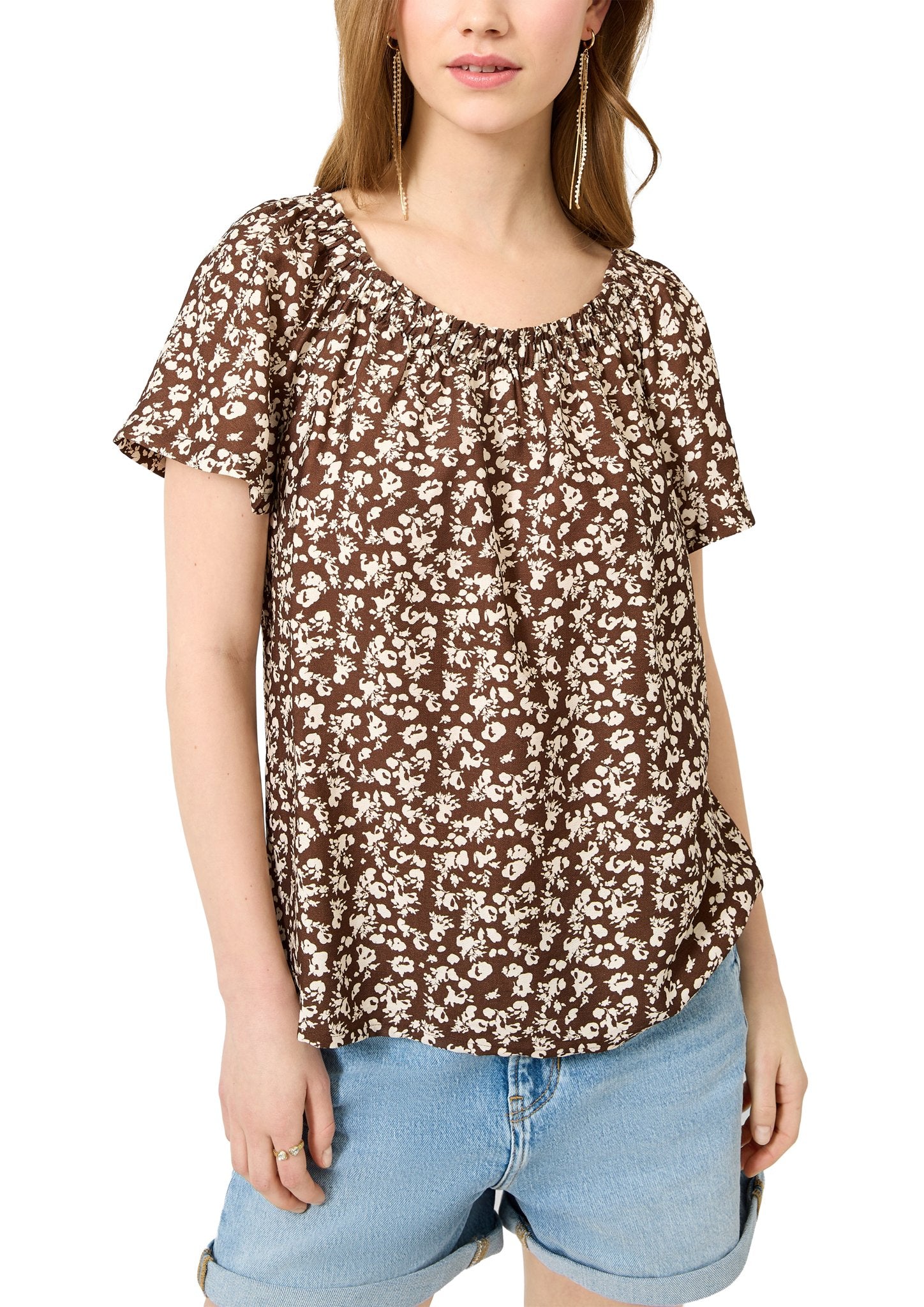 QS by S.Oliver Damen Blusen kurz Brown
