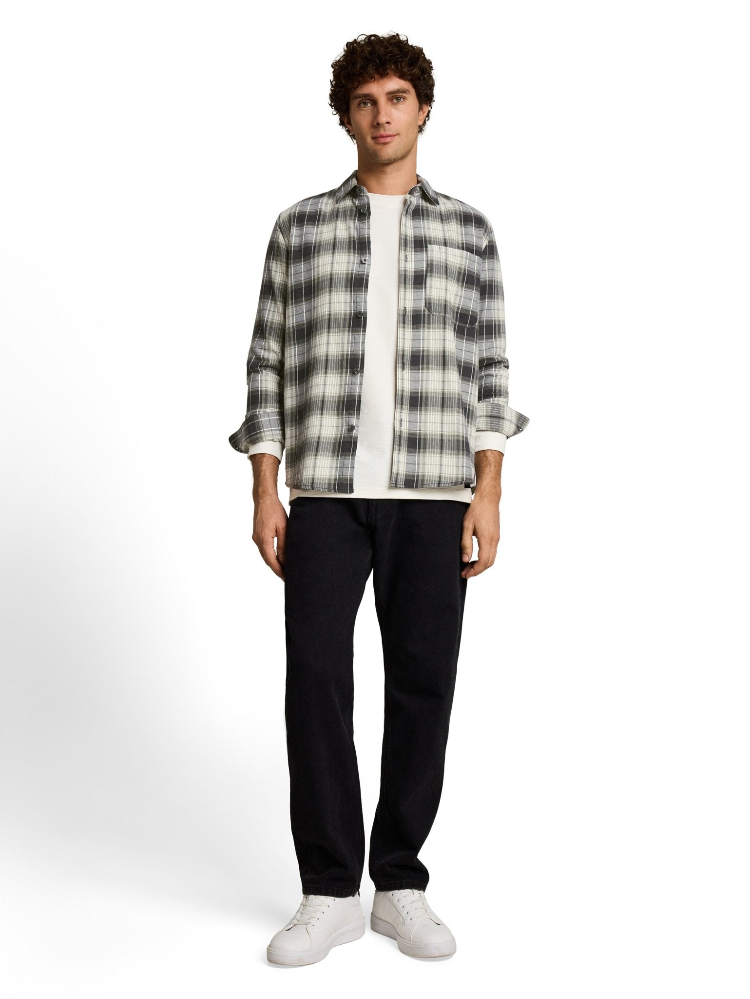 Tom Tailor denim Herren Hemden lang Coal Grey Green