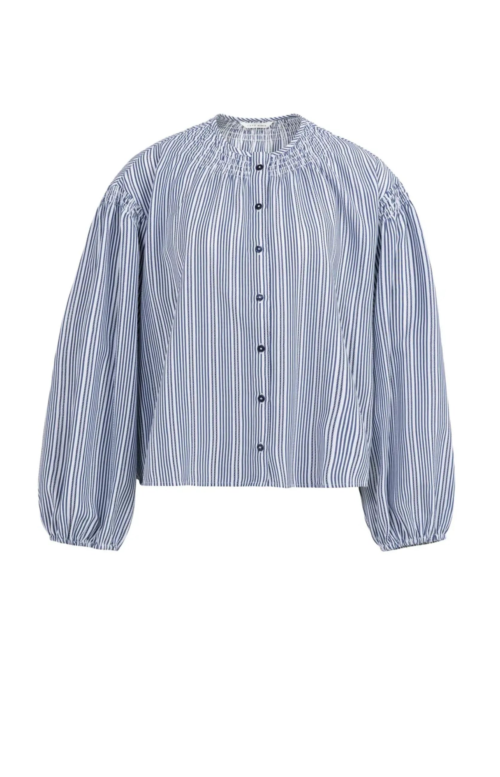 Gestreifte Bluse mit gekräuselten Details an den Schultern