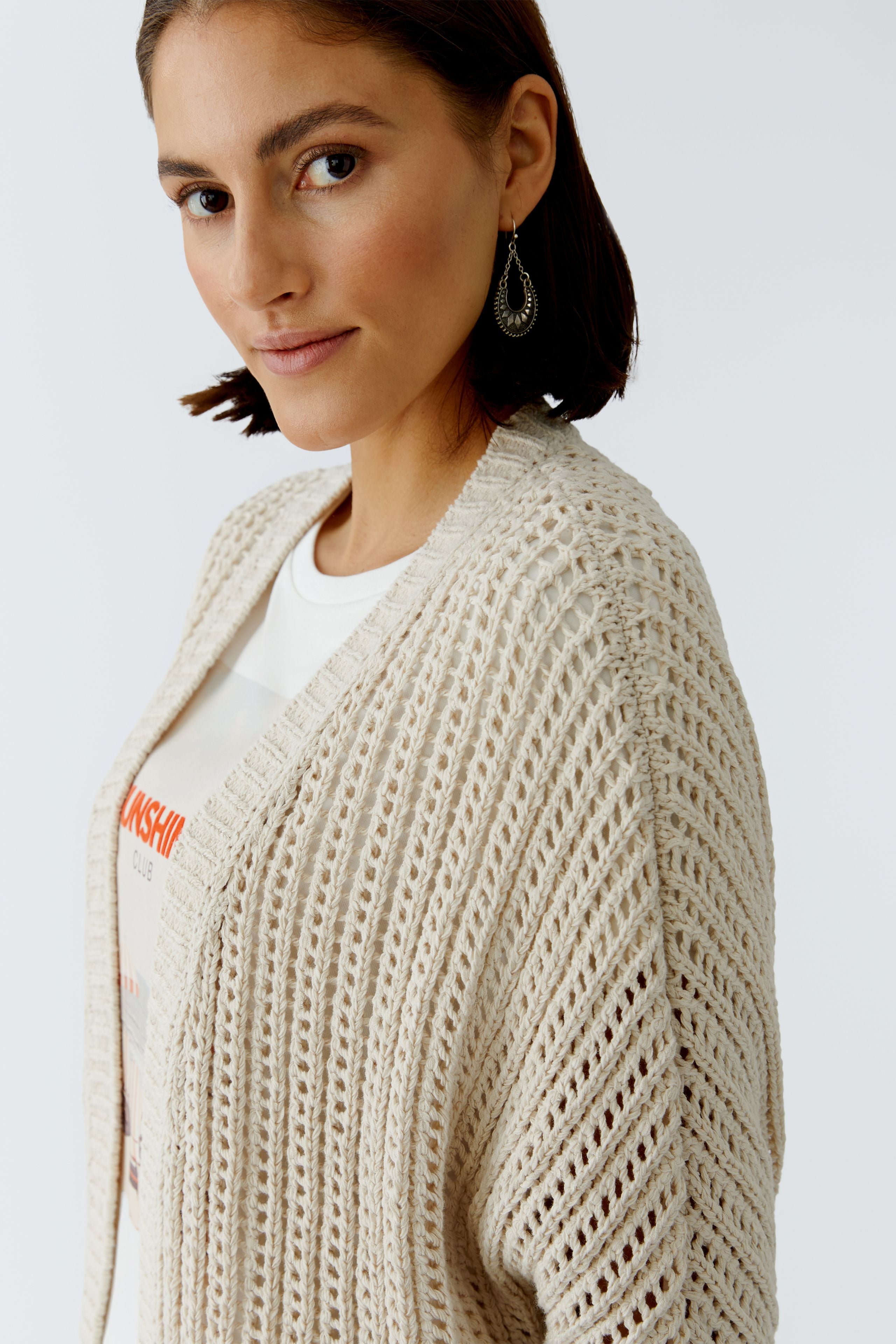 Oui Damen Strickjacken Biscuit
