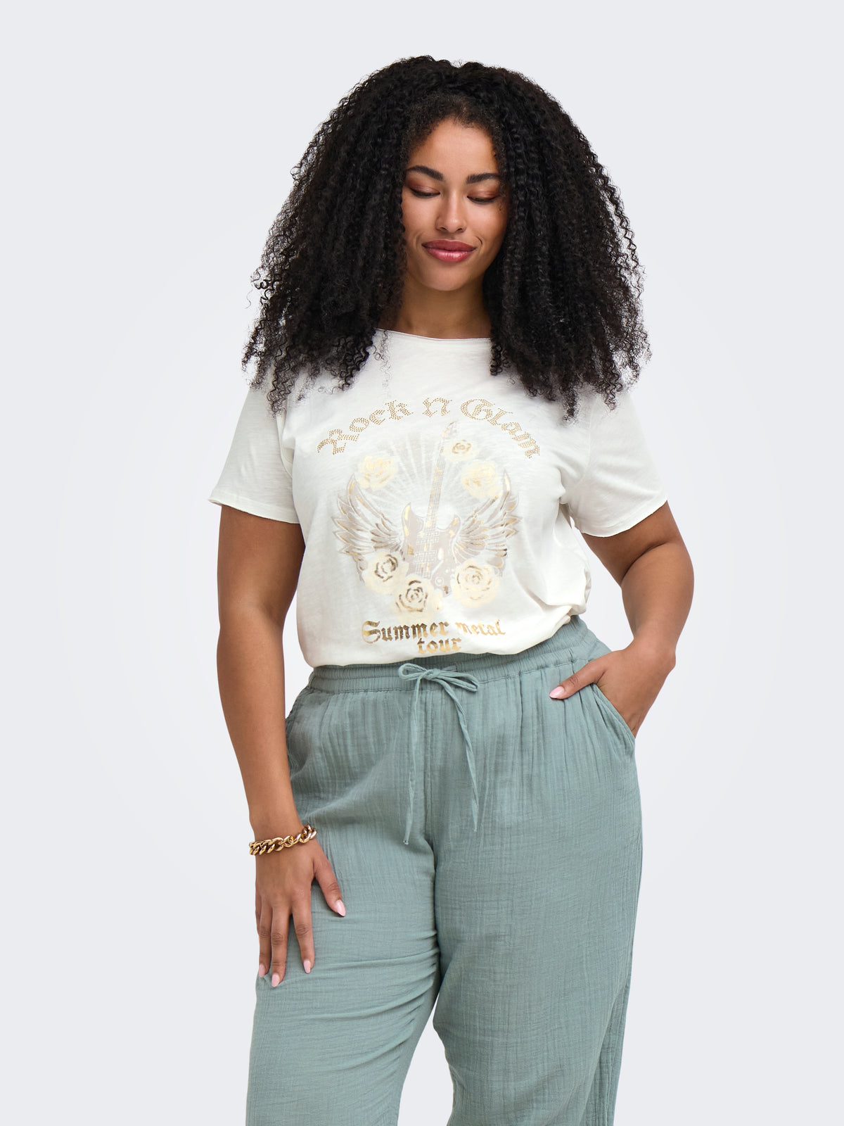 Only Carmakoma Damen T-Shirts Cloud Dancer/Ro