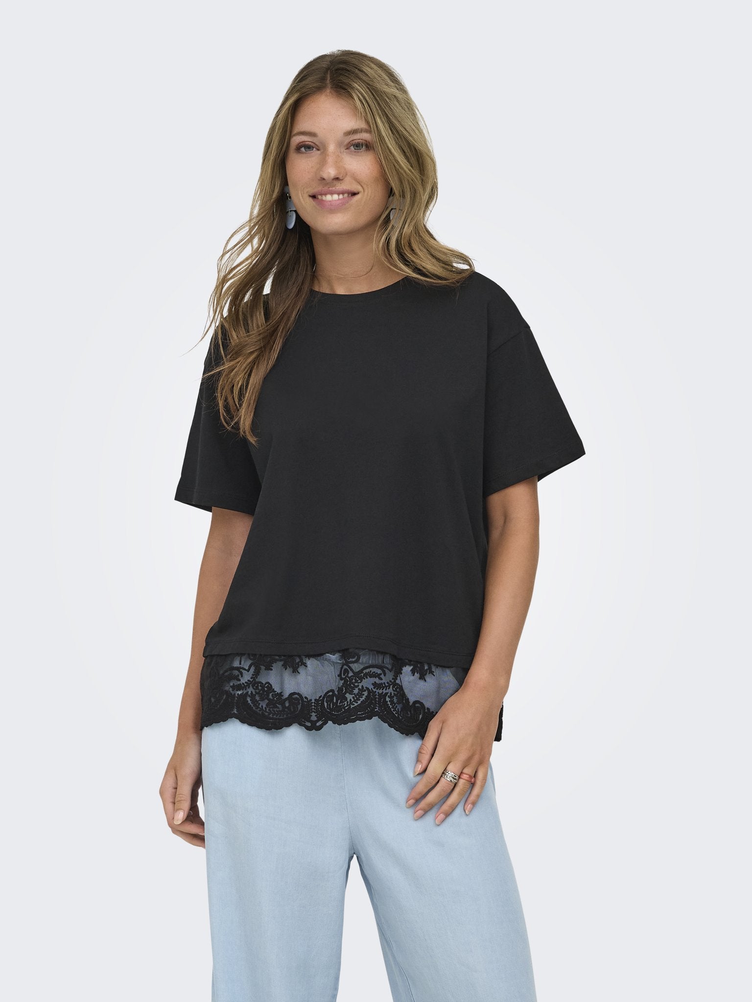 only Damen T-Shirts Black/Black Lac