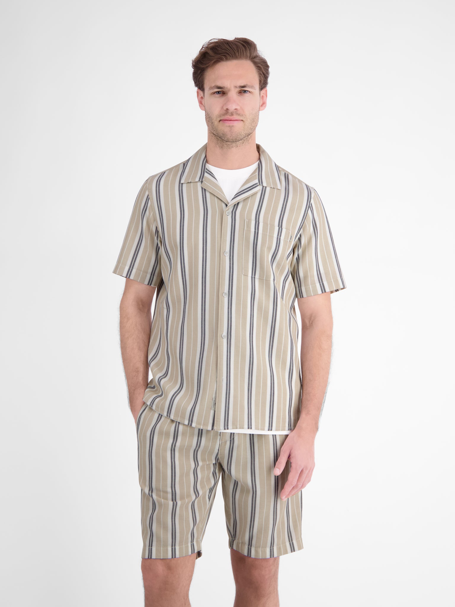 Lerros Herren Hemden kurz Gravel Beige