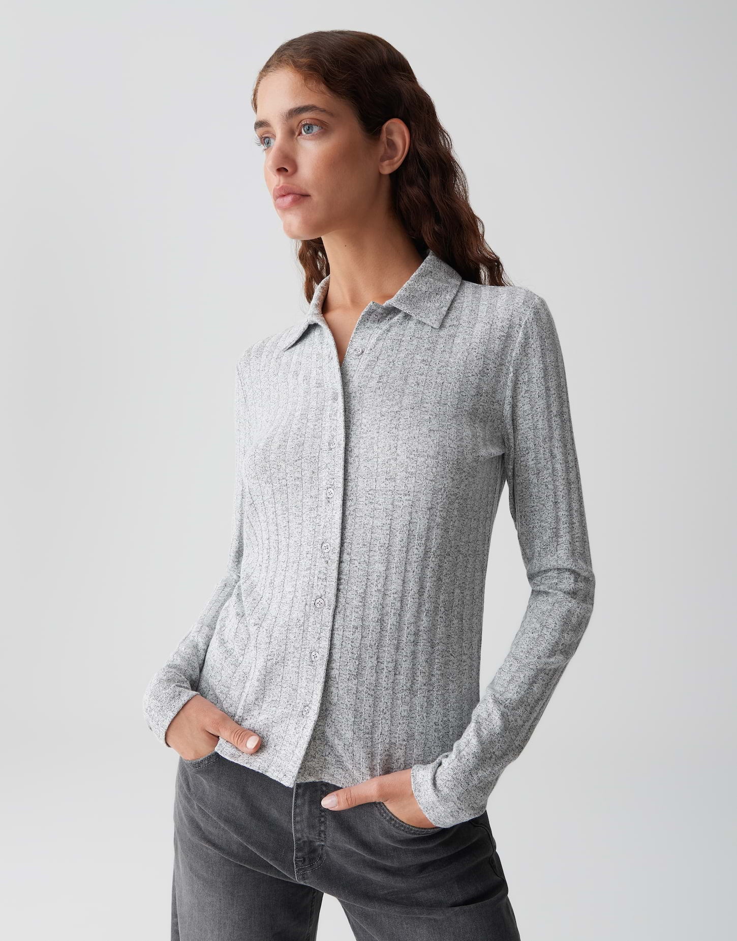 Opus Damen T-Shirts Hazy Fog Melang