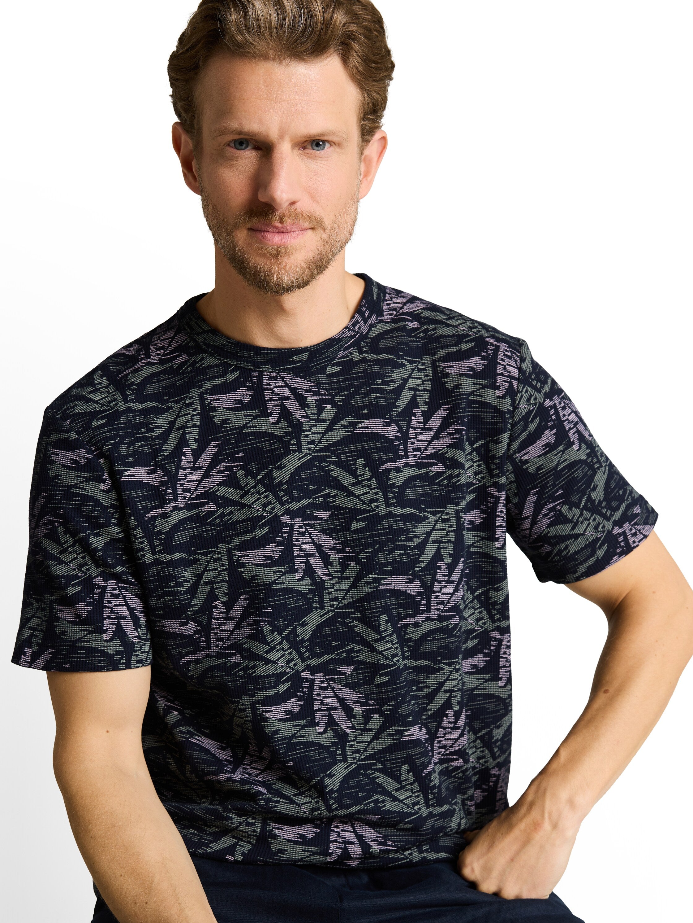 Tom Tailor Herren T-Shirts kurz Navy Green Palm