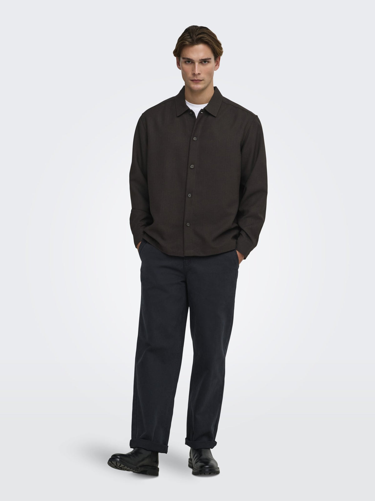 Only & Sons Herren Hemden lang Coffee Bean