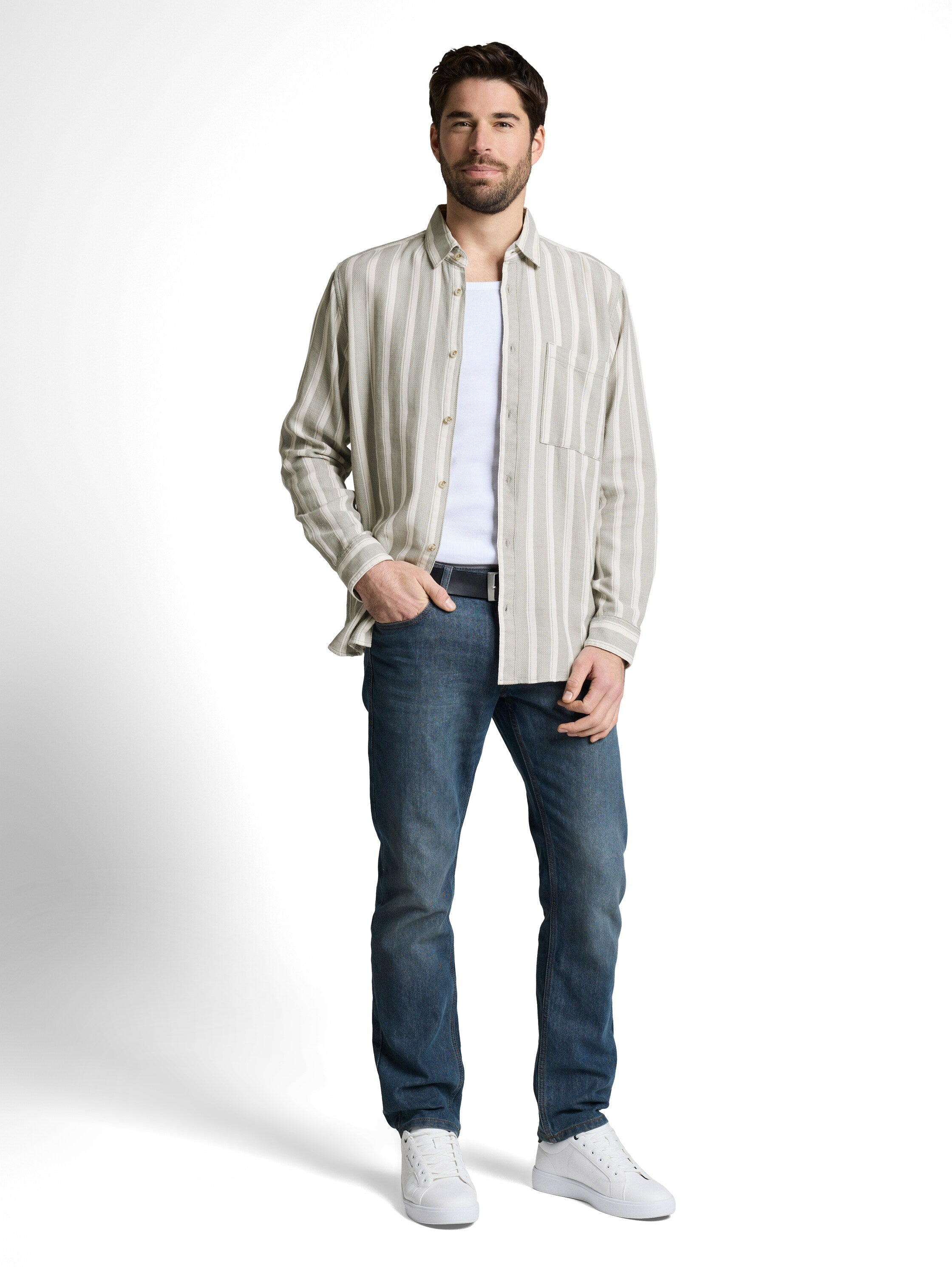 Tom Tailor Herren Hemden lang Gree White Big