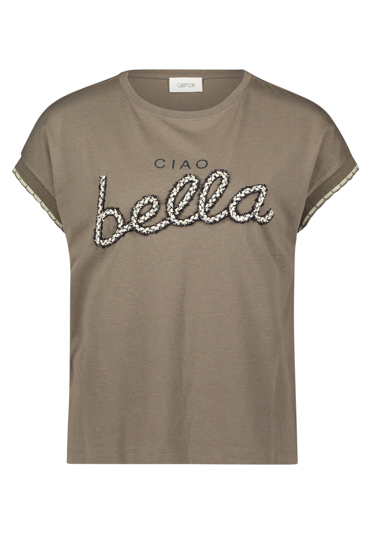 Cartoon Damen T-Shirts Patch Khaki/Bla