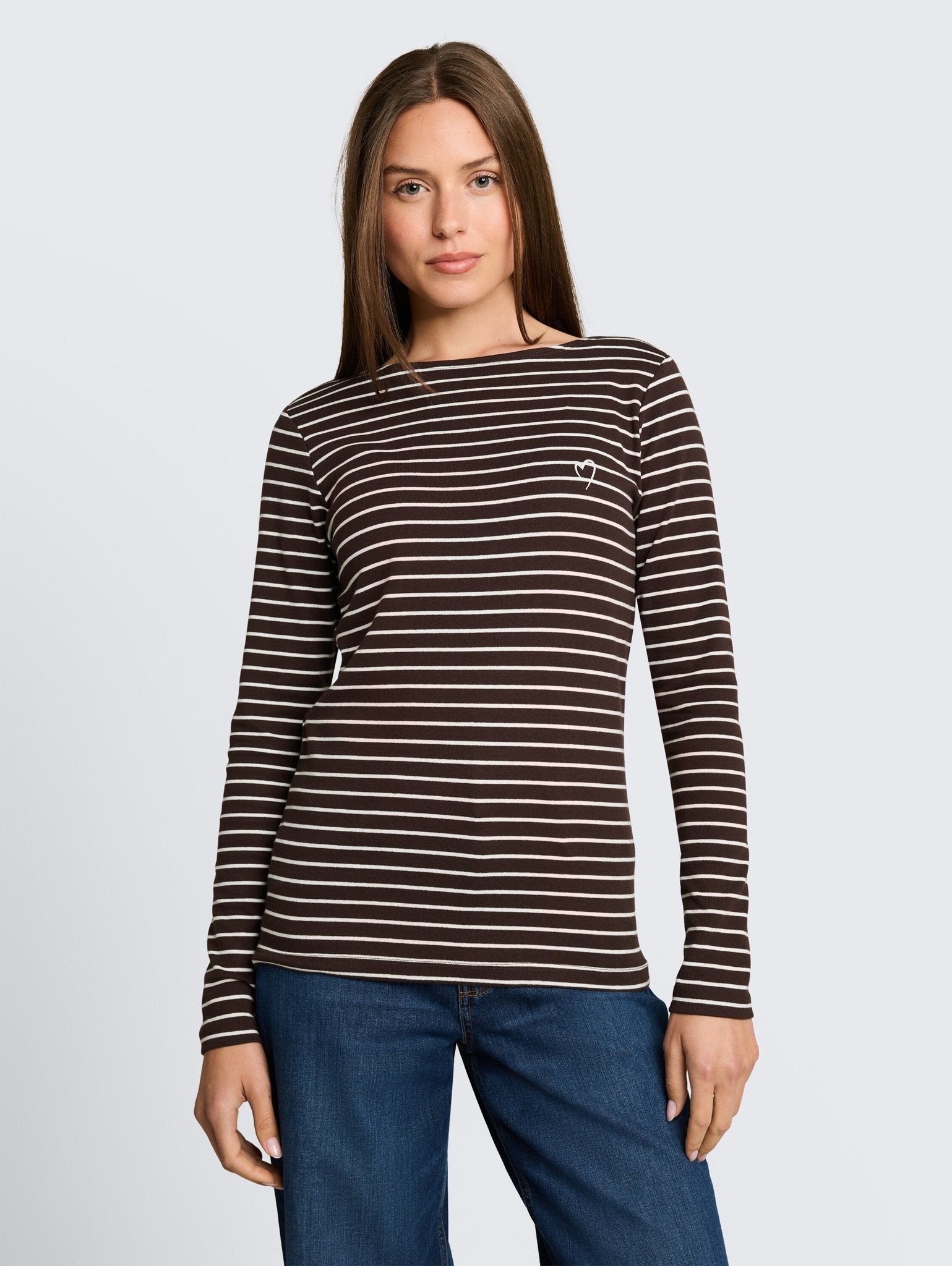 Tom Tailor Damen T-Shirts Brown White Str