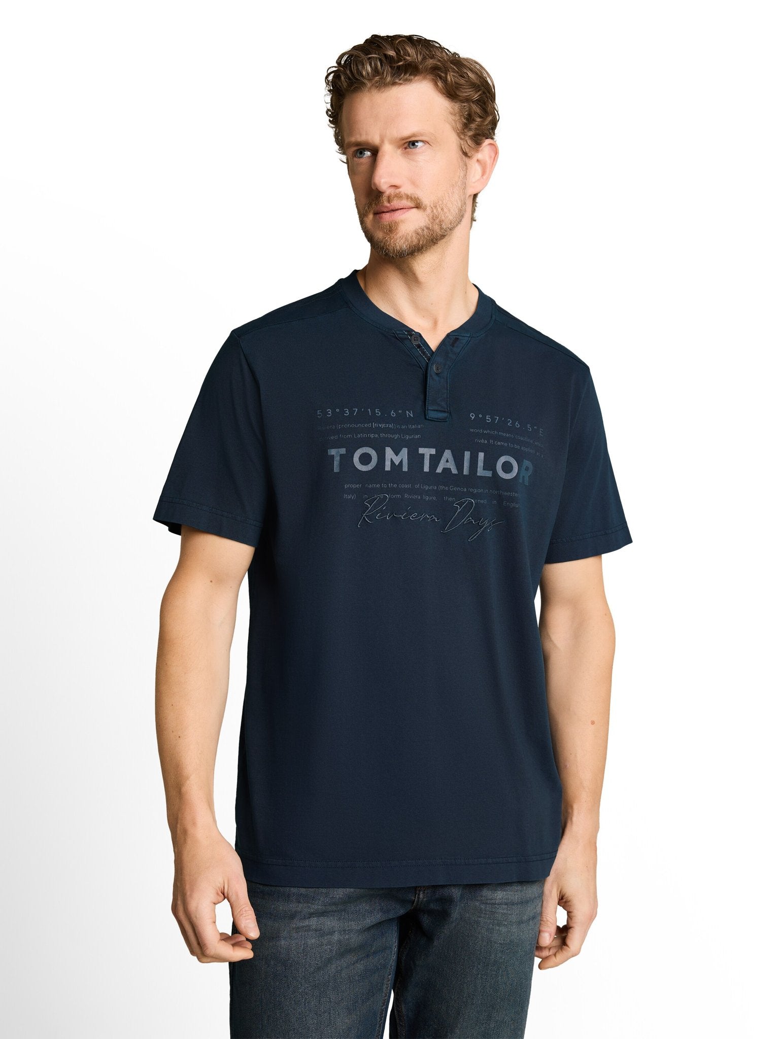 Tom Tailor Herren T-Shirts kurz Sky Captain Blu
