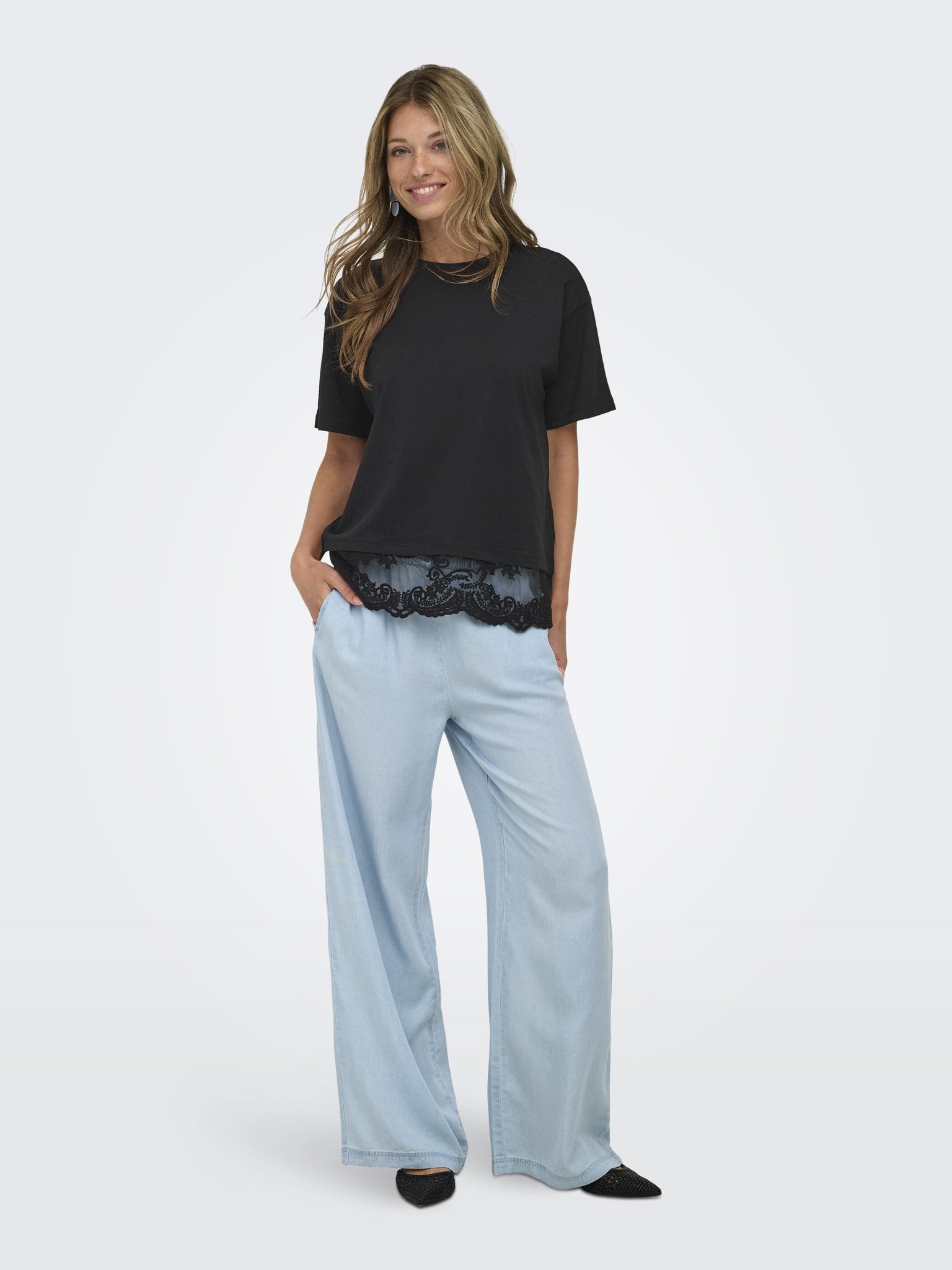 only Damen T-Shirts Black/Black Lac