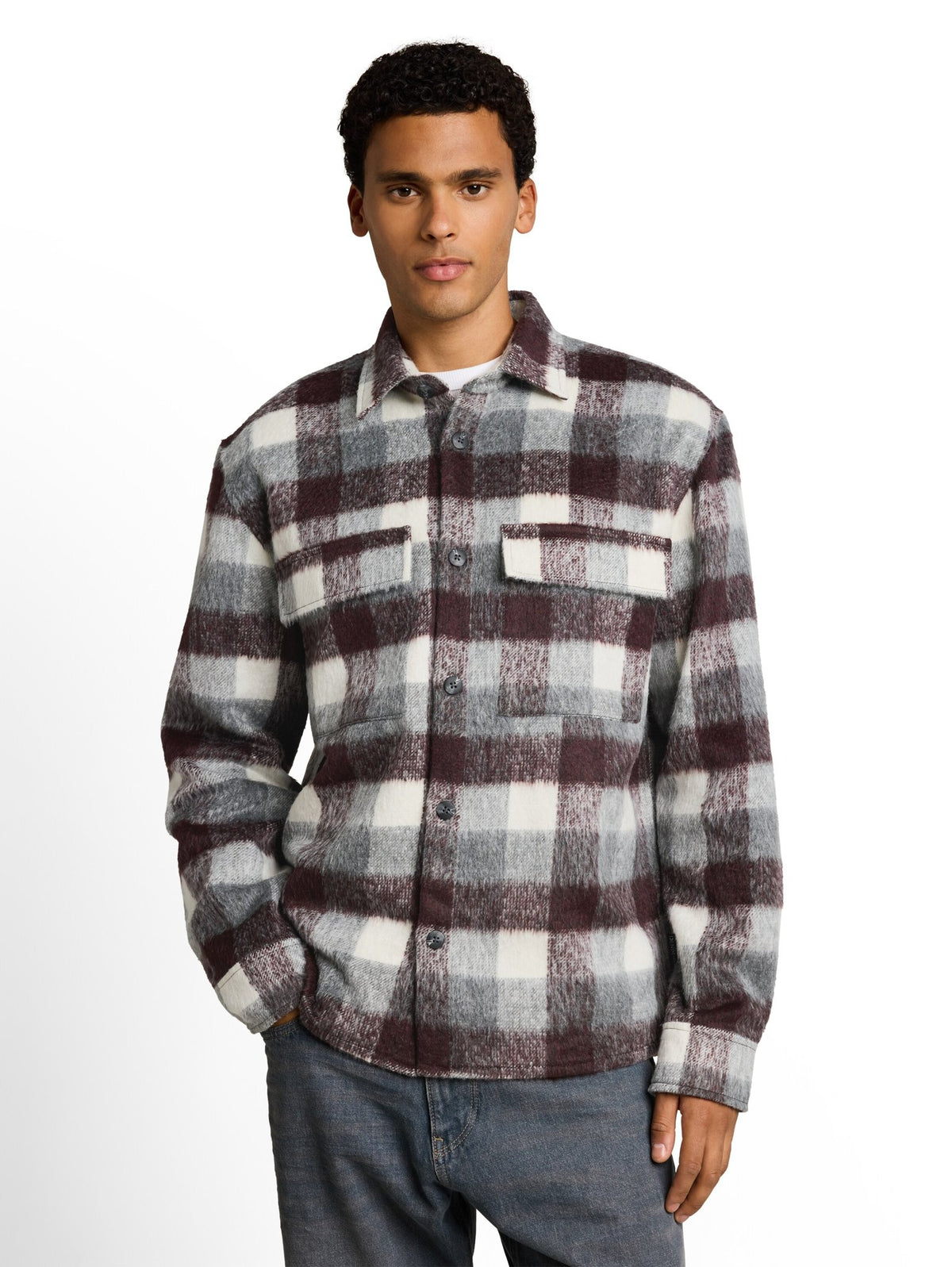 Tom Tailor denim Herren Hemden lang Brown Grey Chec
