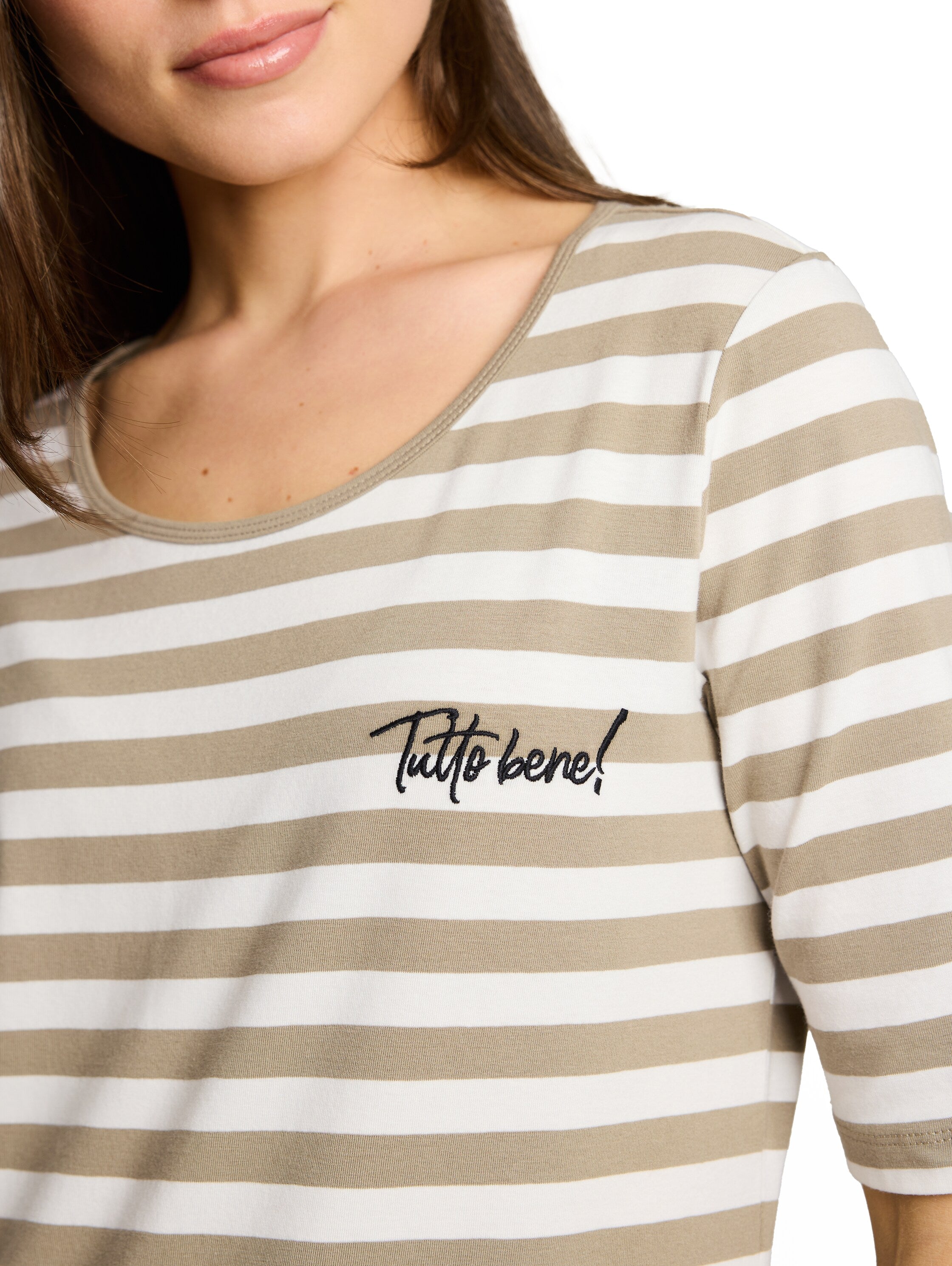 Tom Tailor Damen T-Shirts Olive White Str