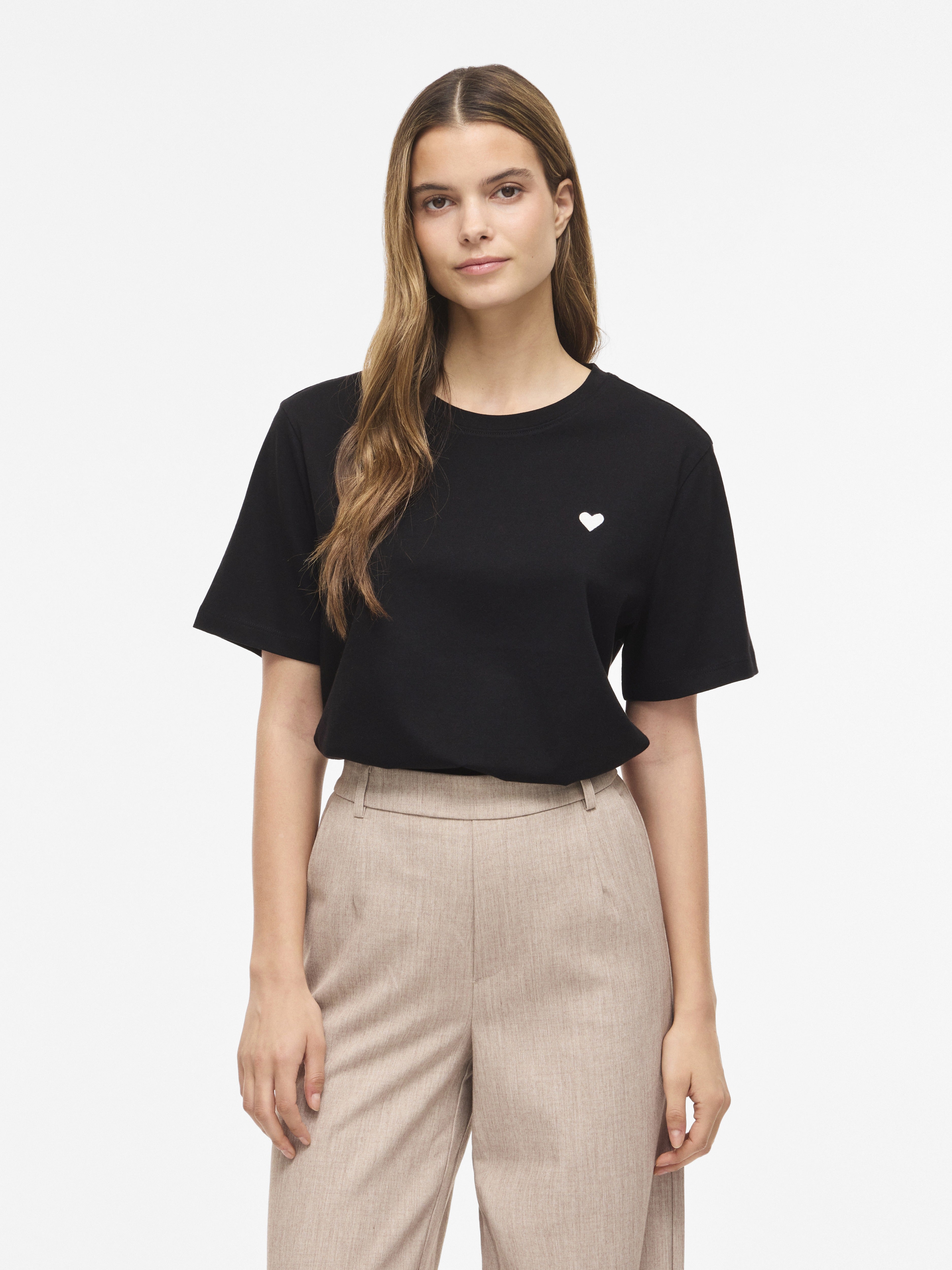 Vila Damen T-Shirts Black/Snow Whit