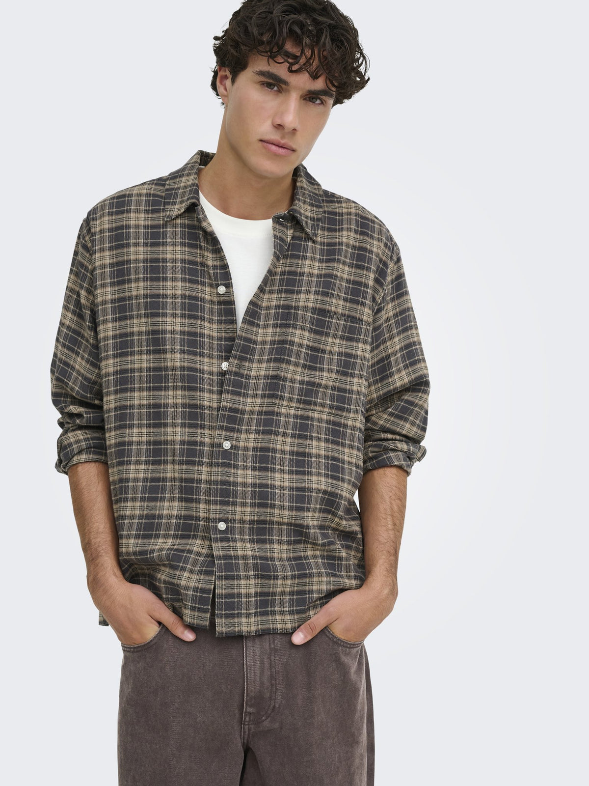 Only & Sons Herren Hemden lang Grey Pinstripe