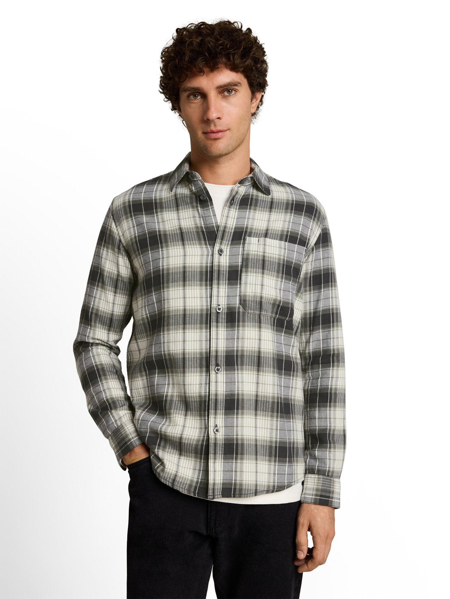 Tom Tailor denim Herren Hemden lang Coal Grey Green
