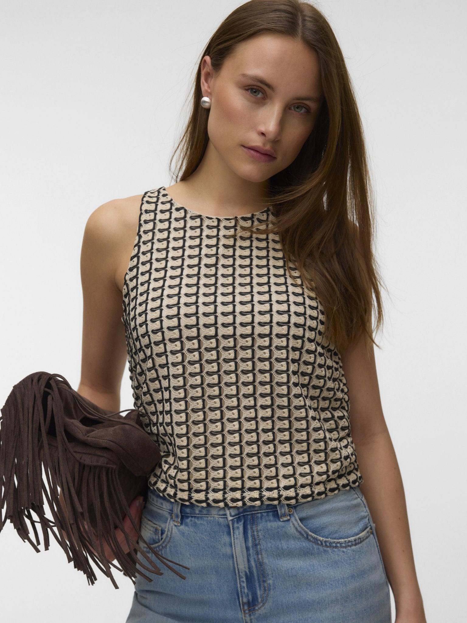 Vero Moda Damen T-Shirts Oatmeal/Black