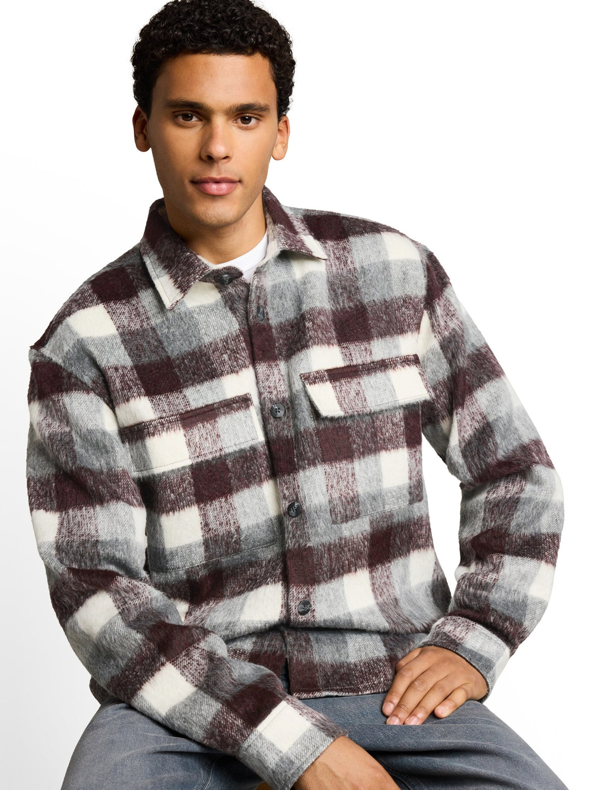 Tom Tailor denim Herren Hemden lang Brown Grey Chec