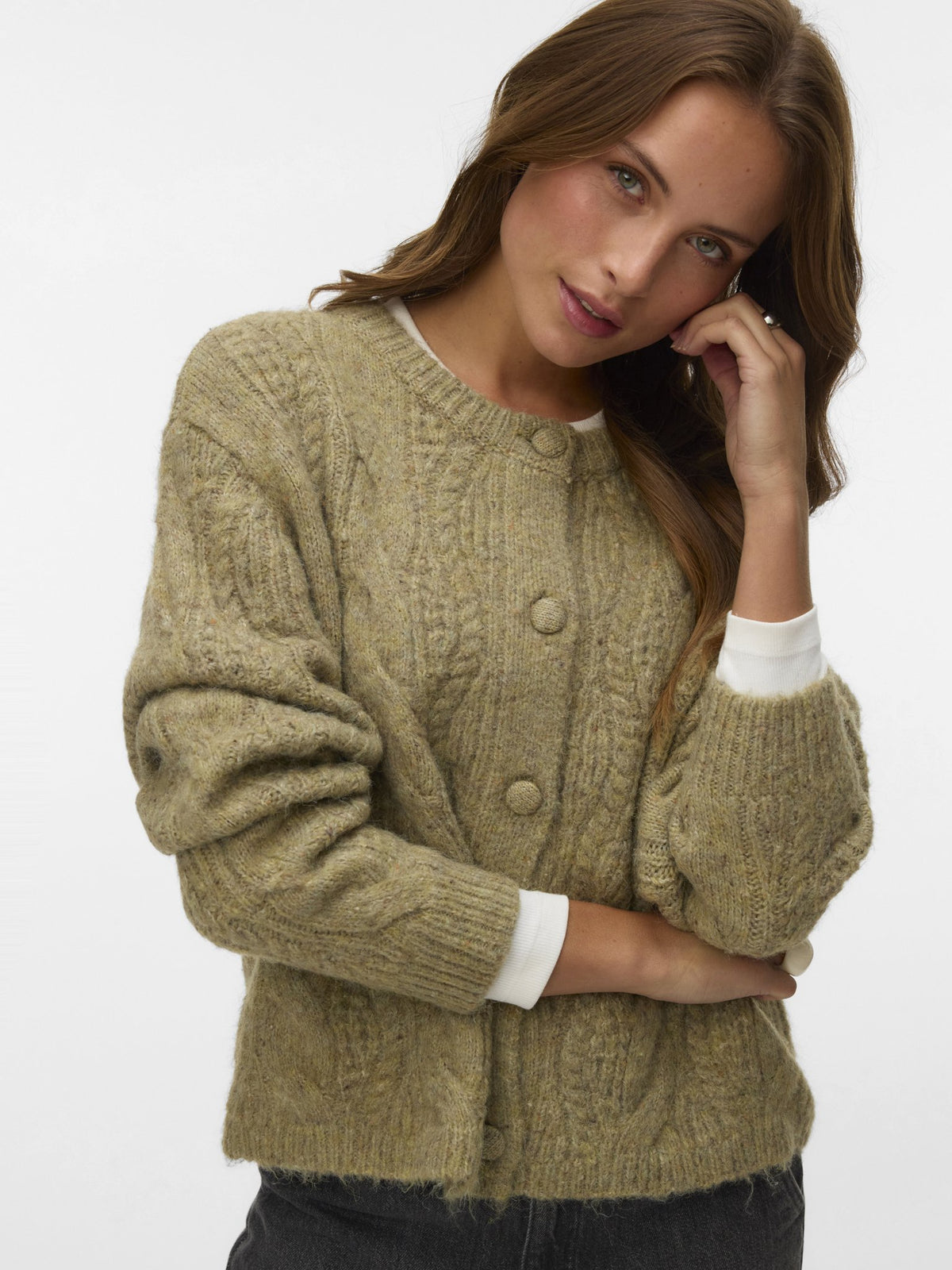 Vero Moda Damen Strickjacken Oil Green/Melan