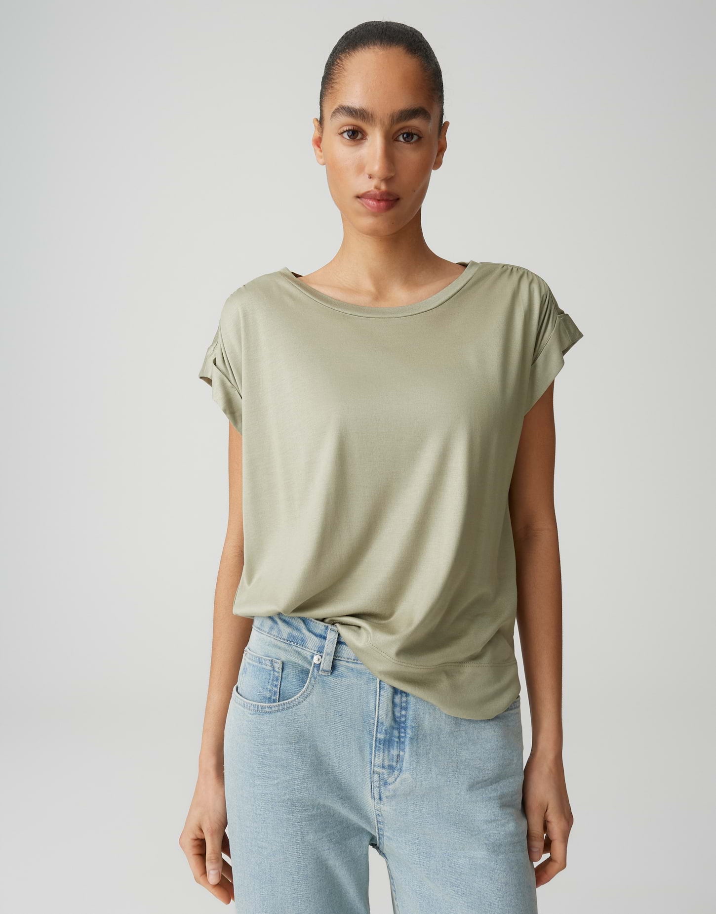 Opus Damen T-Shirts Pale Olive