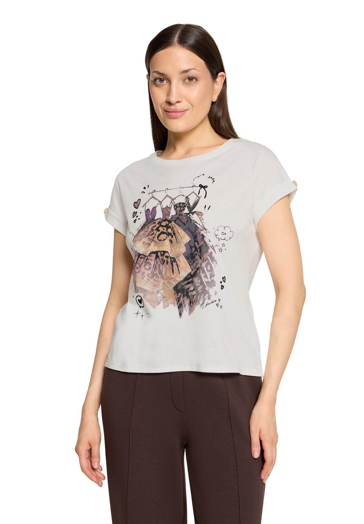 Cartoon Damen T-Shirts Patch Cream/Bei