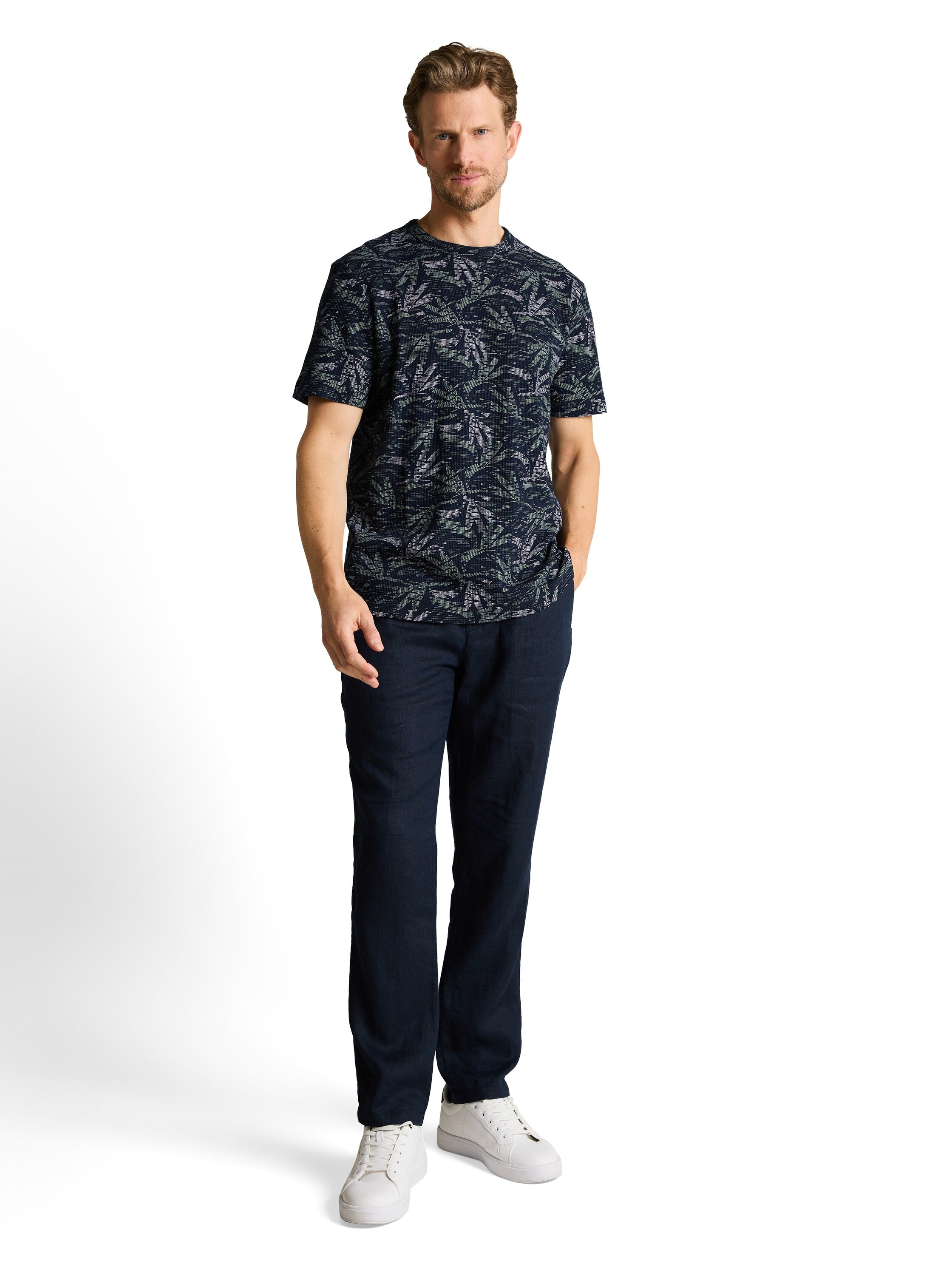 Tom Tailor Herren T-Shirts kurz Navy Green Palm